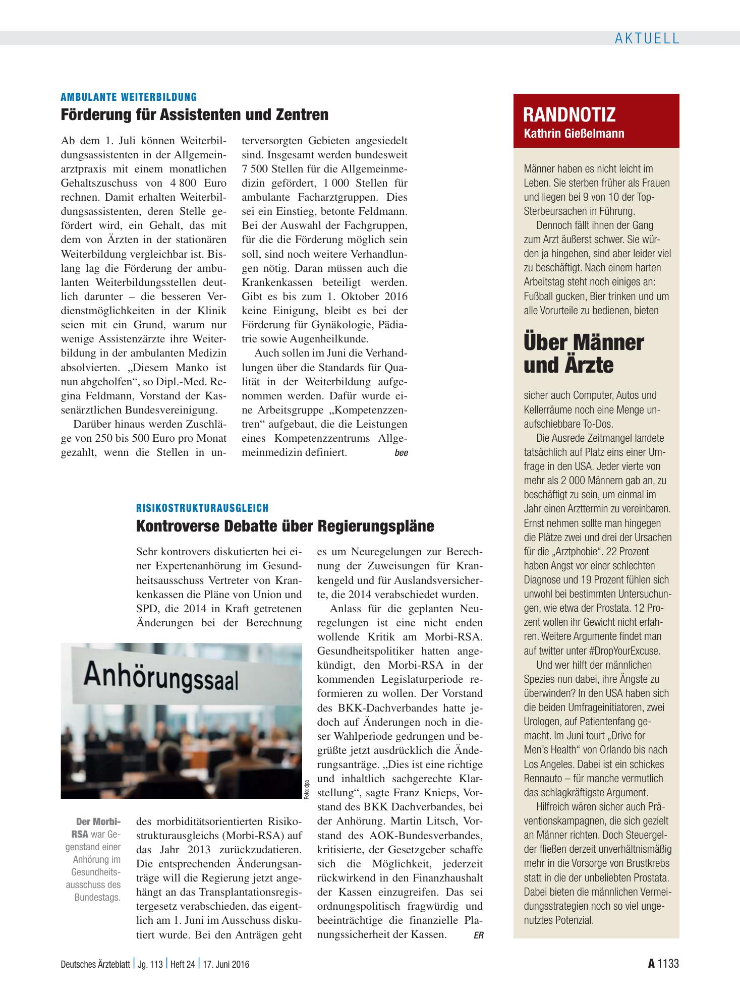 Vorschauseite 1: Randnotiz: Über Männer und Ärzte – Deutsches Ärzteblatt