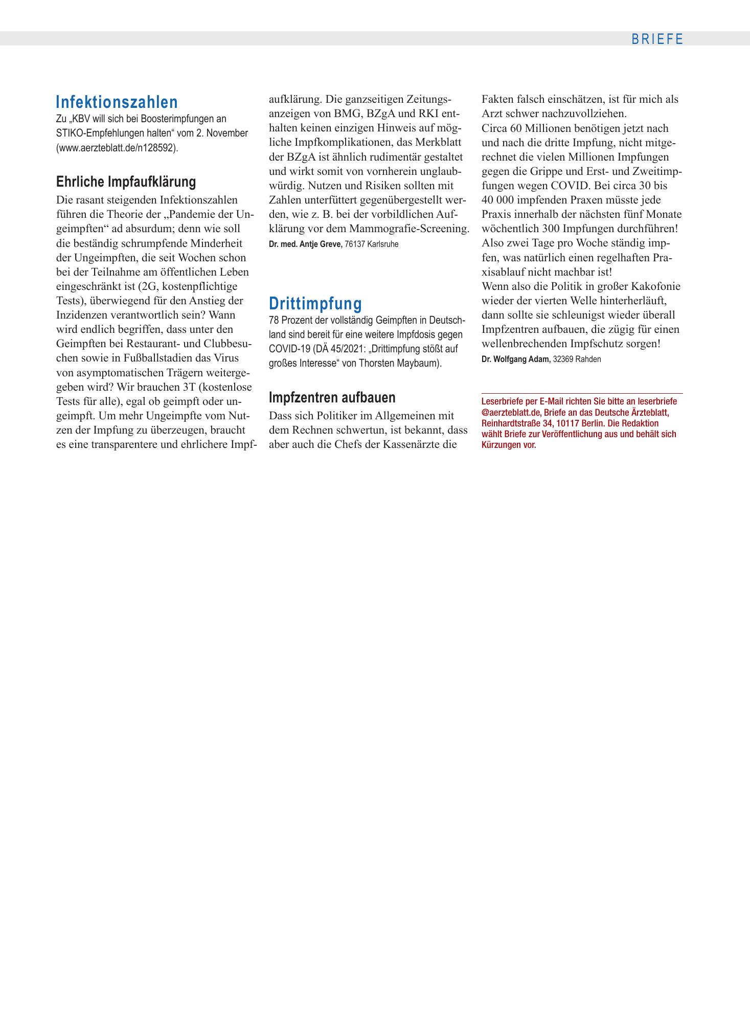 Vorschauseite 1: Drittimpfung: Impfzentren aufbauen – Deutsches Ärzteblatt