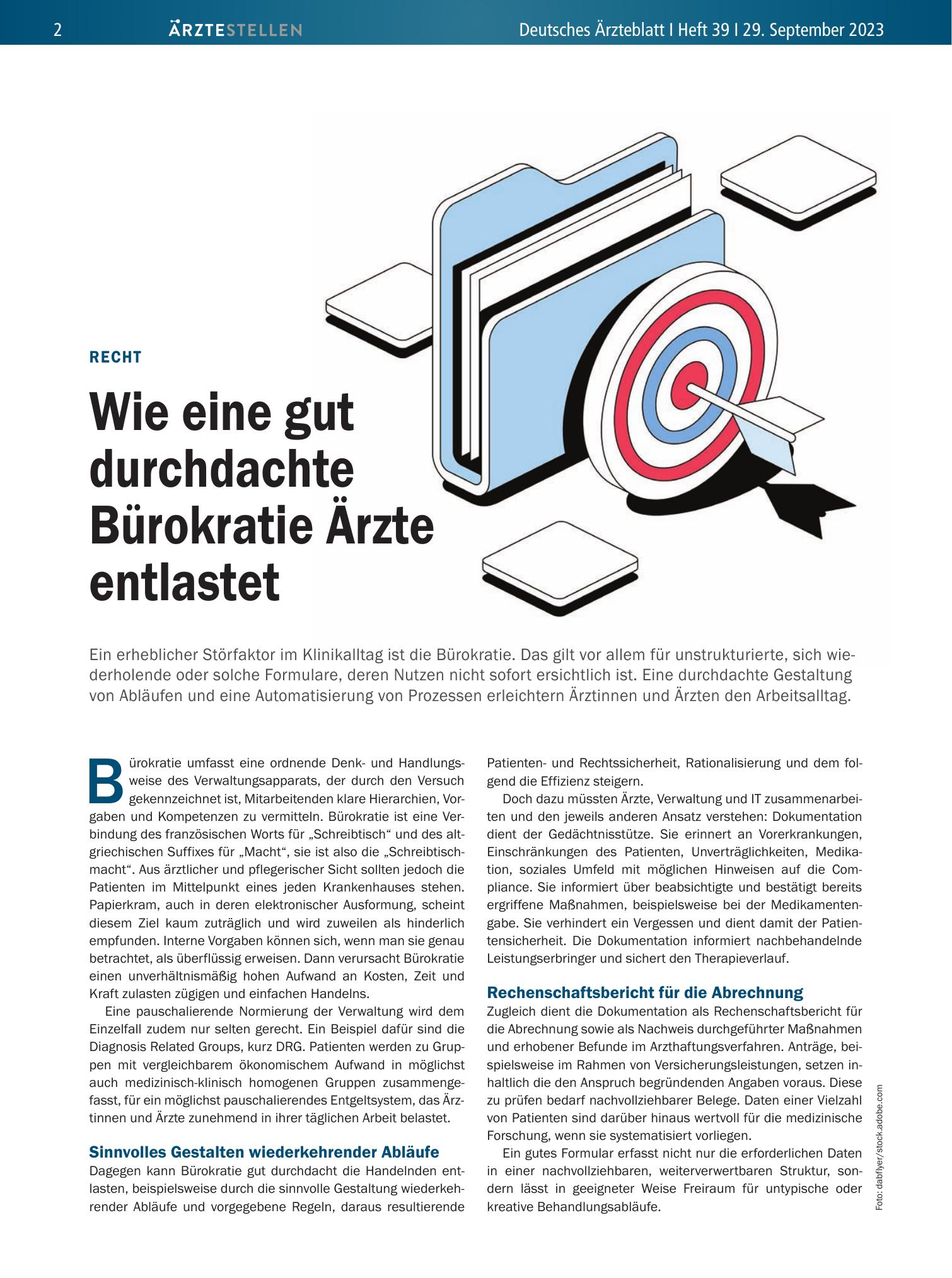 Vorschauseite 1: Recht: Wie eine gut durchdachte Bürokratie Ärzte entlastet – Deutsches Ärzteblatt