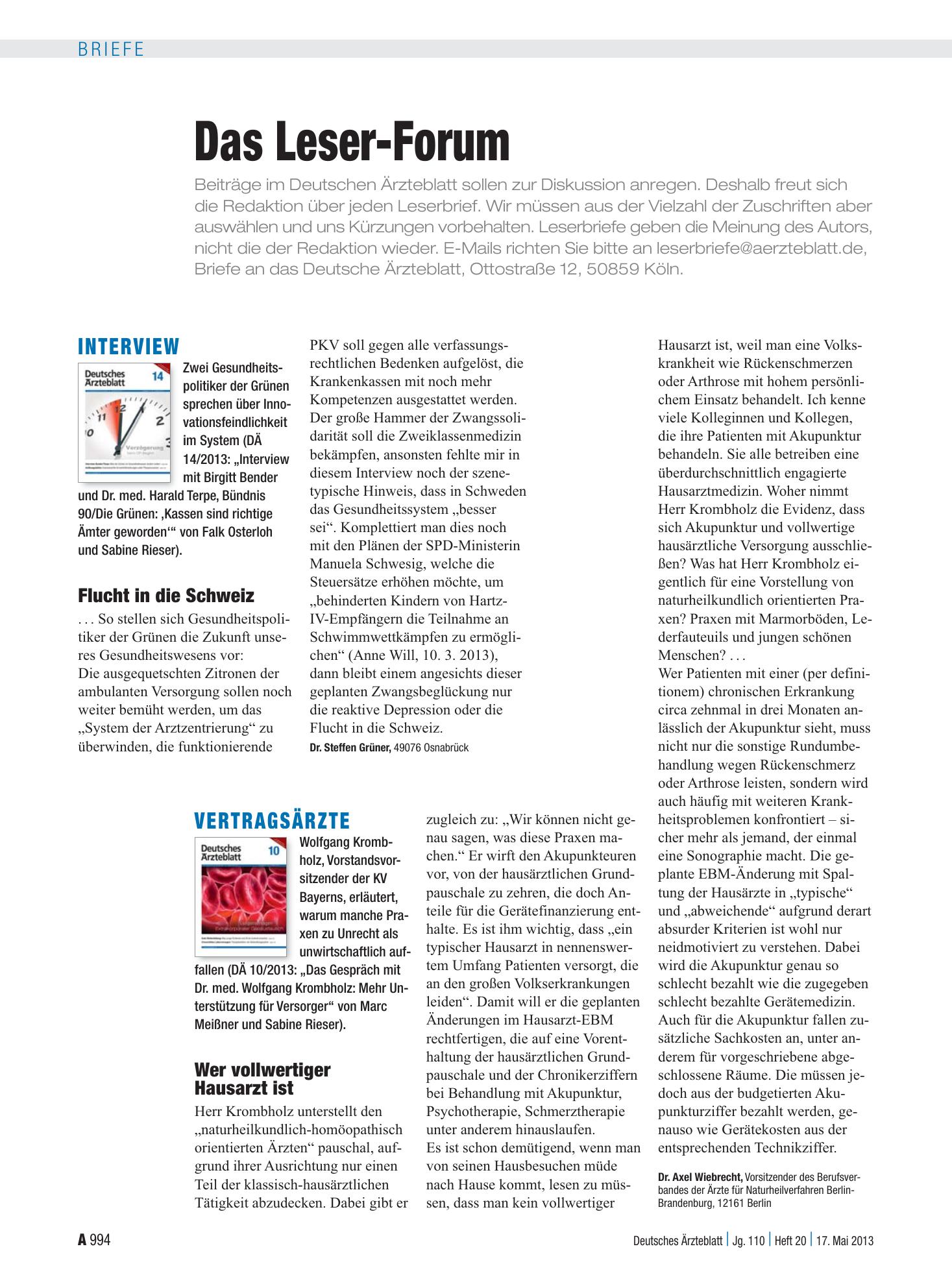 Vorschauseite 1: Interview: Flucht in die Schweiz – Deutsches Ärzteblatt