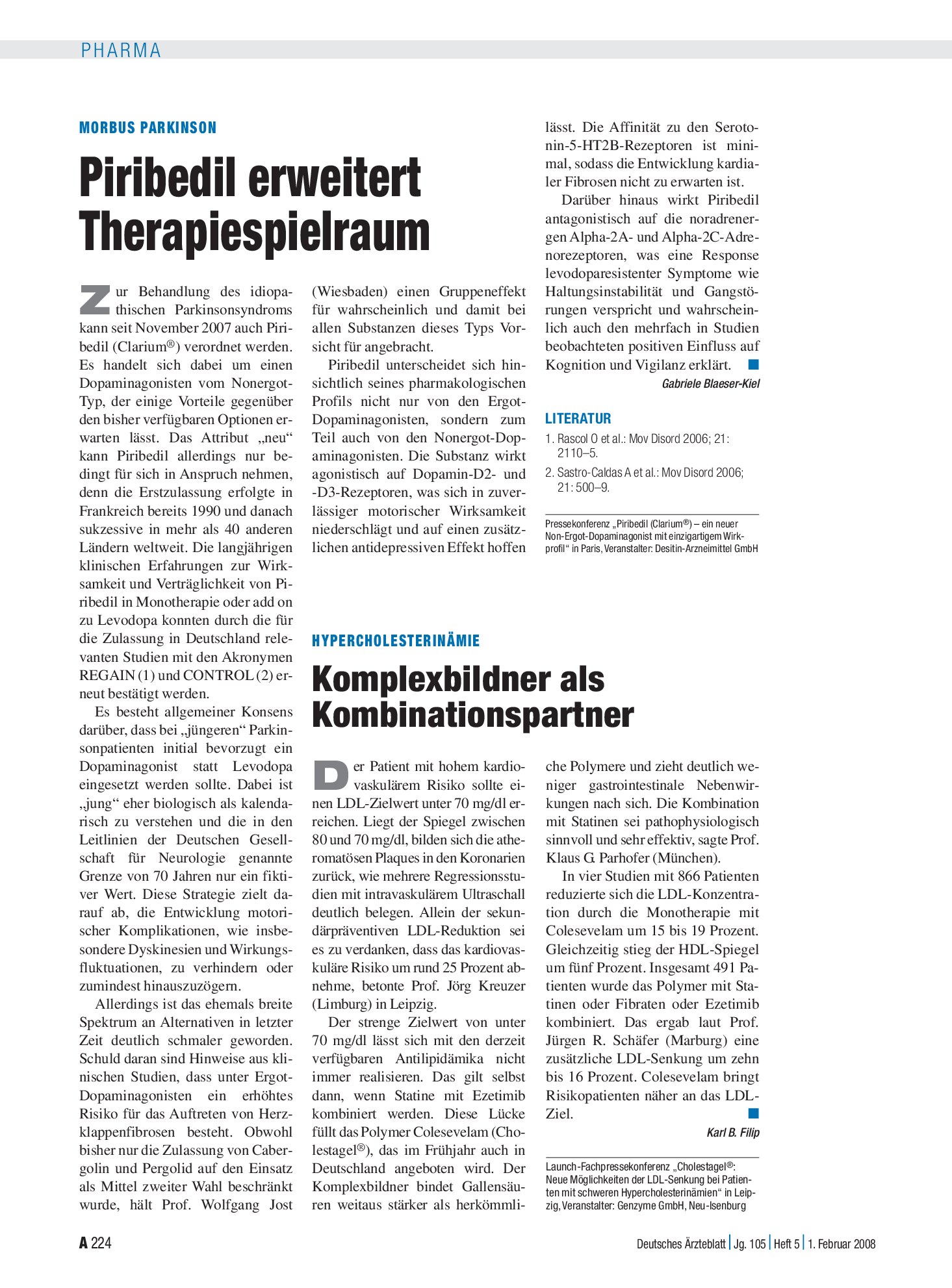 Vorschauseite 1: Hypercholesterinämie: Komplexbildner als Kombinationspartner – Deutsches Ärzteblatt