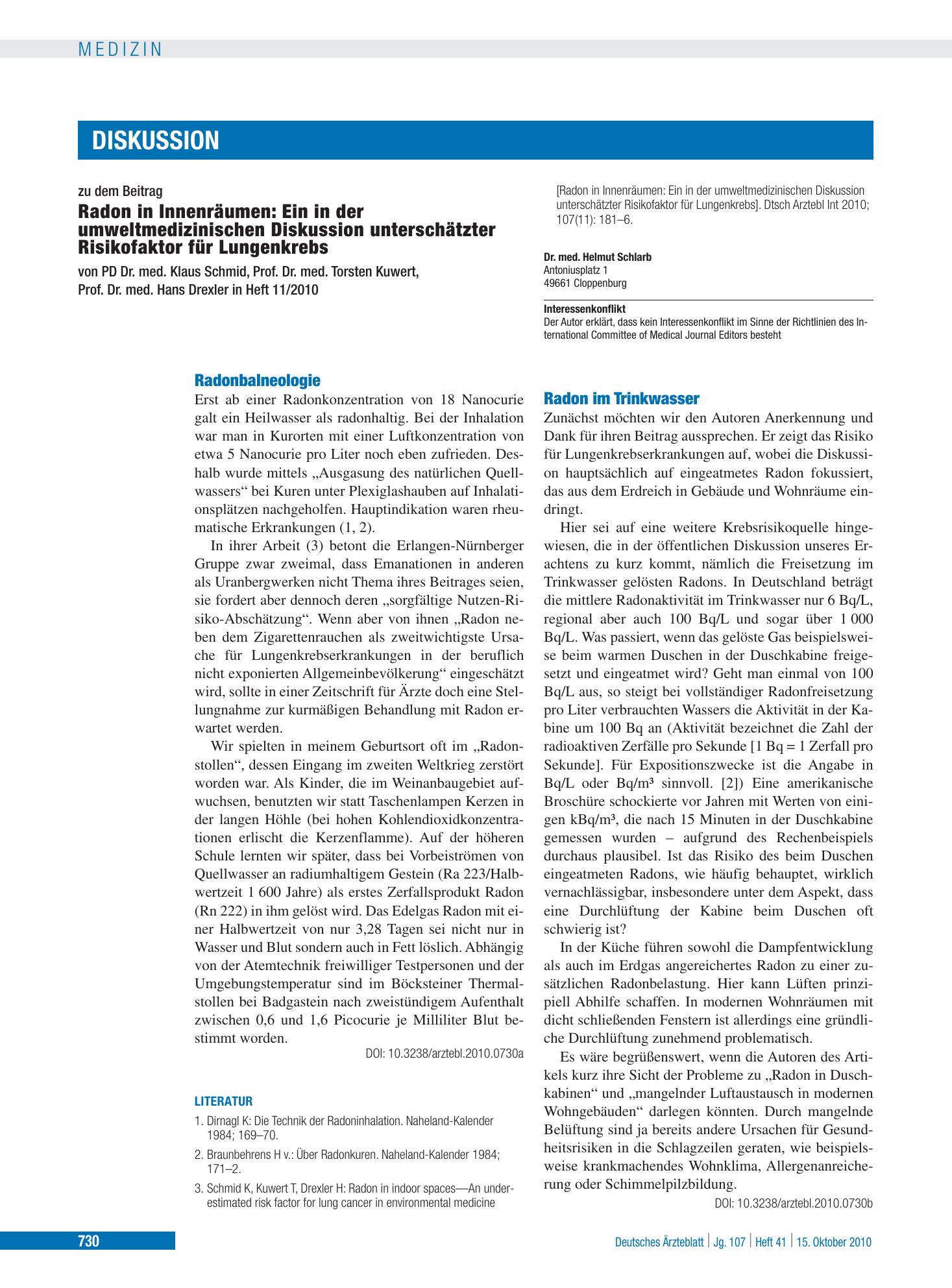 Vorschauseite 1: Radon im Trinkwasser – Deutsches Ärzteblatt