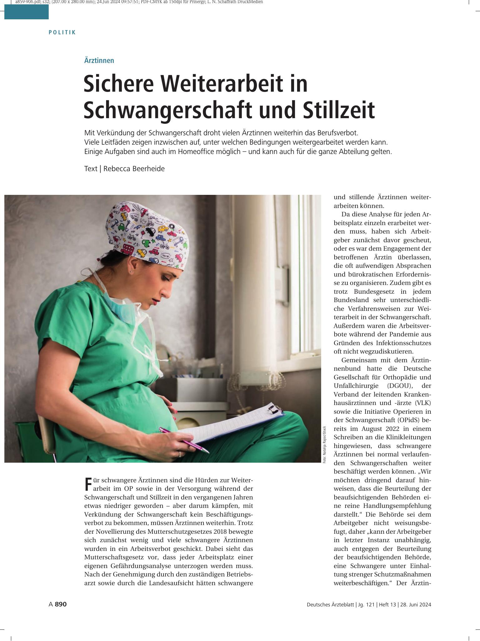 Vorschauseite 1: Ärztinnen: Sichere Weiterarbeit in Schwangerschaft und Stillzeit – Deutsches Ärzteblatt