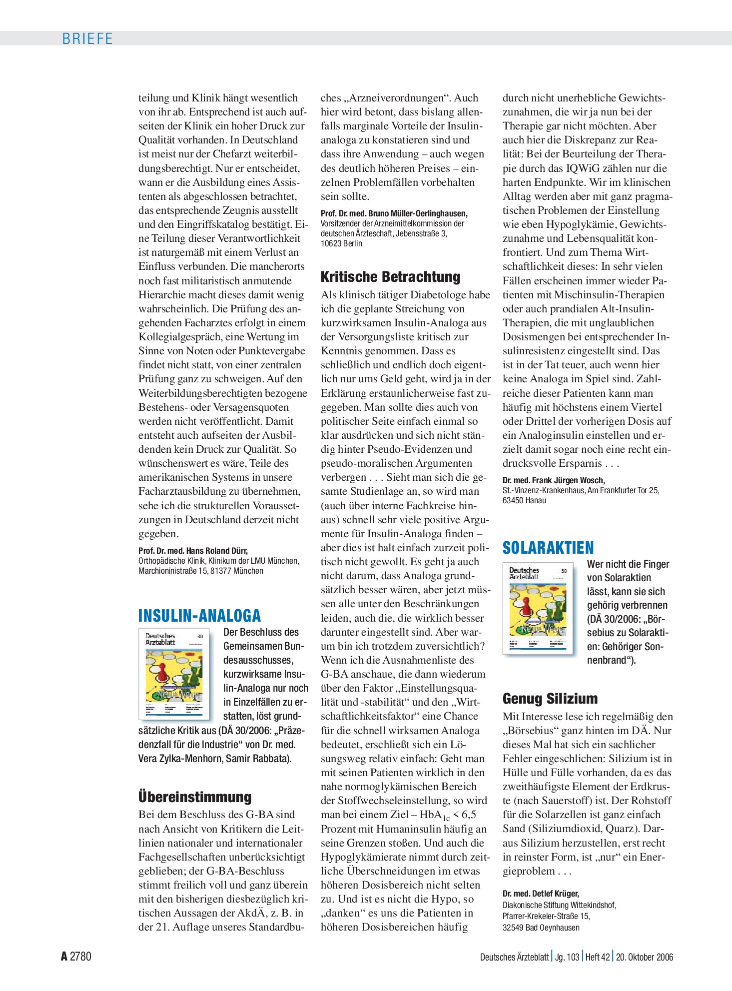 Vorschauseite 1: Insulin-Analoga: Übereinstimmung – Deutsches Ärzteblatt