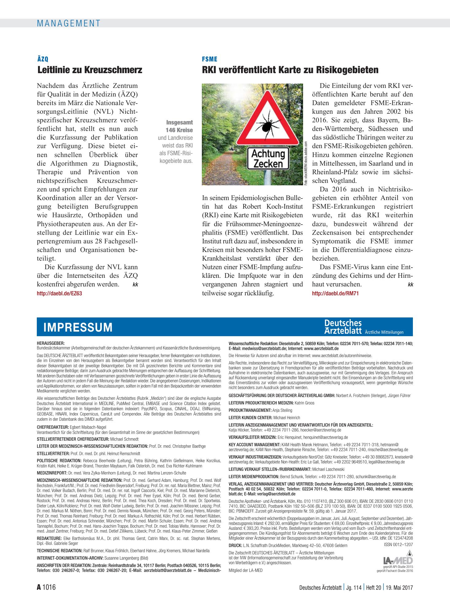 Vorschauseite 1: ÄZQ: Leitlinie zu Kreuzschmerz – Deutsches Ärzteblatt