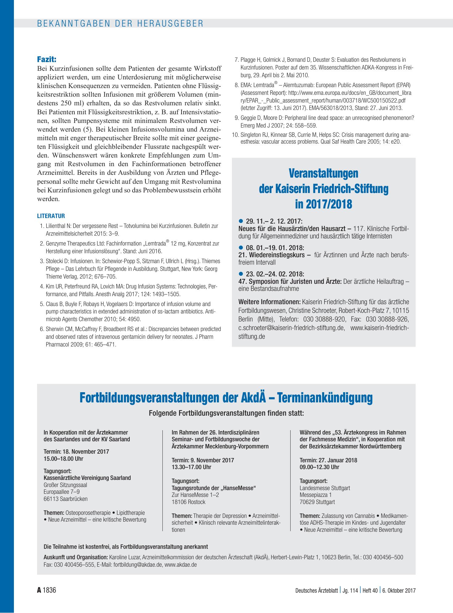Vorschauseite 1: Fortbildungsveranstaltungen der AkdÄ – Terminankündigung – Deutsches Ärzteblatt