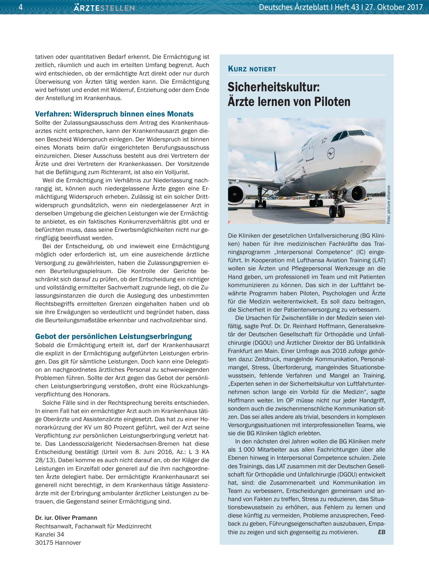 Vorschauseite 1: Sicherheitskultur: Ärzte lernen von Piloten – Deutsches Ärzteblatt