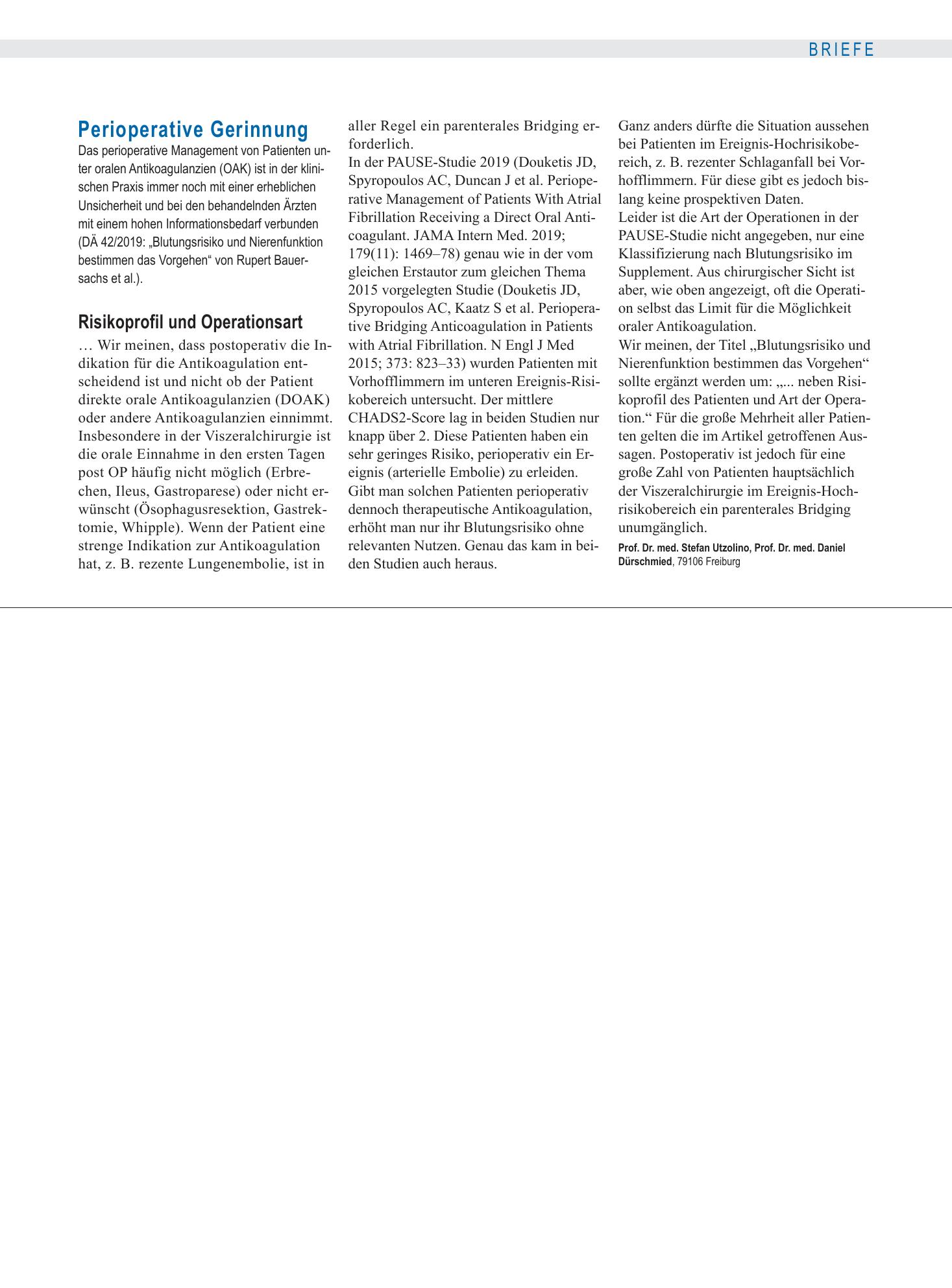 Vorschauseite 1: Perioperative Gerinnung: Risikoprofil und Operationsart – Deutsches Ärzteblatt