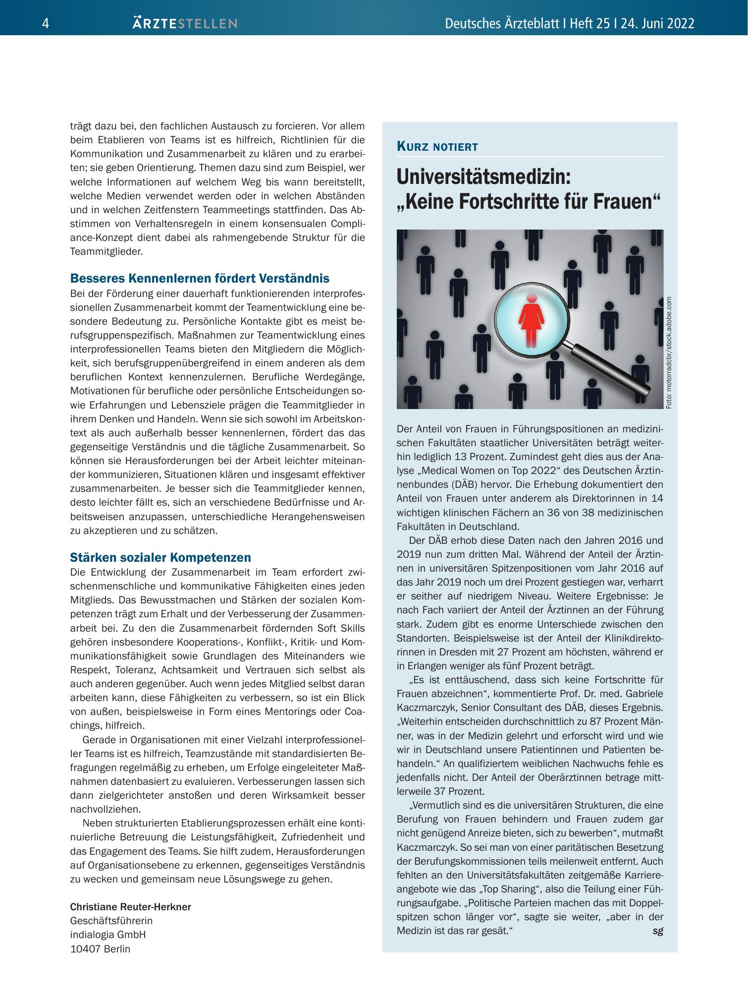Vorschauseite 1: Universitätsmedizin: „Keine Fortschritte für Frauen“ – Deutsches Ärzteblatt