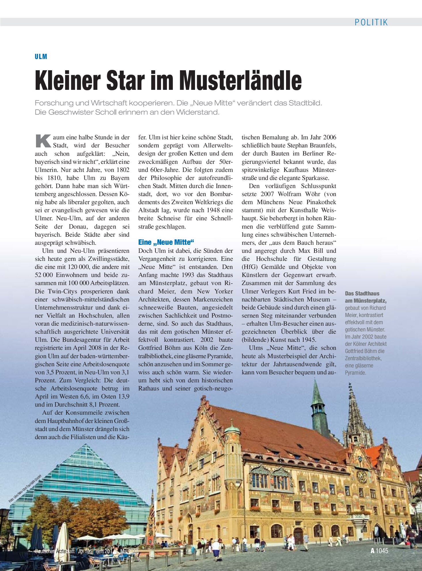 Vorschauseite 1: Ulm: Kleiner Star im Musterländle – Deutsches Ärzteblatt