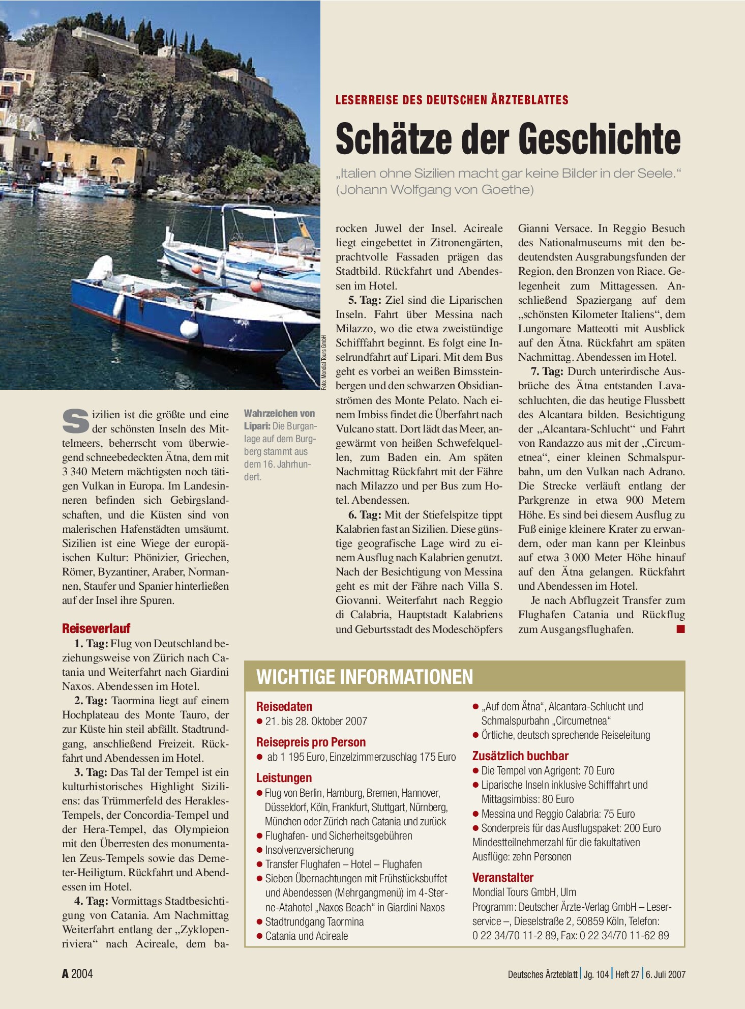 Vorschauseite 1: Leserreise des Deutschen Ärzteblattes: Schätze der Geschichte – Deutsches Ärzteblatt