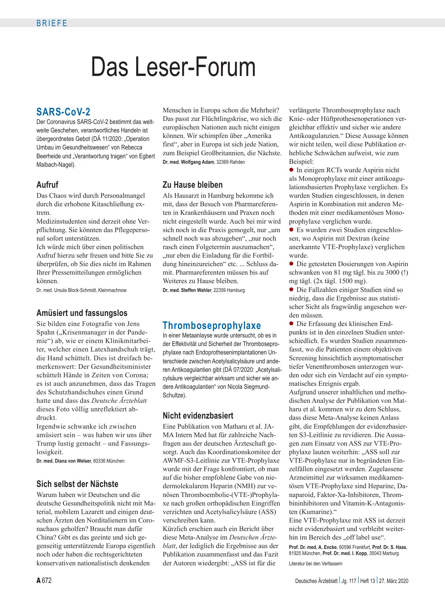 Vorschauseite 1: SARS-CoV-2: Aufruf – Deutsches Ärzteblatt