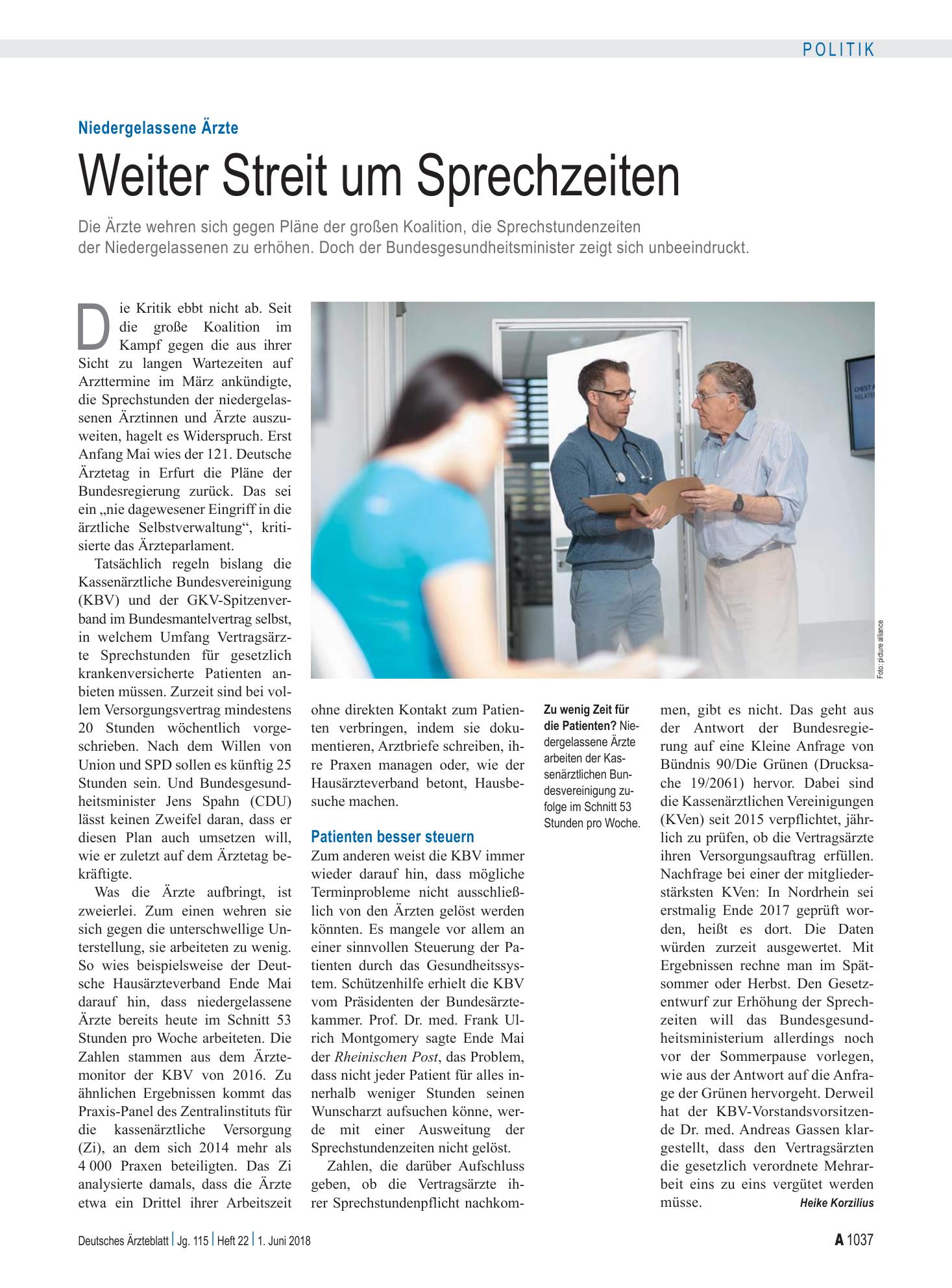 Vorschauseite 1: Niedergelassene Ärzte: Weiter Streit um Sprechzeiten – Deutsches Ärzteblatt