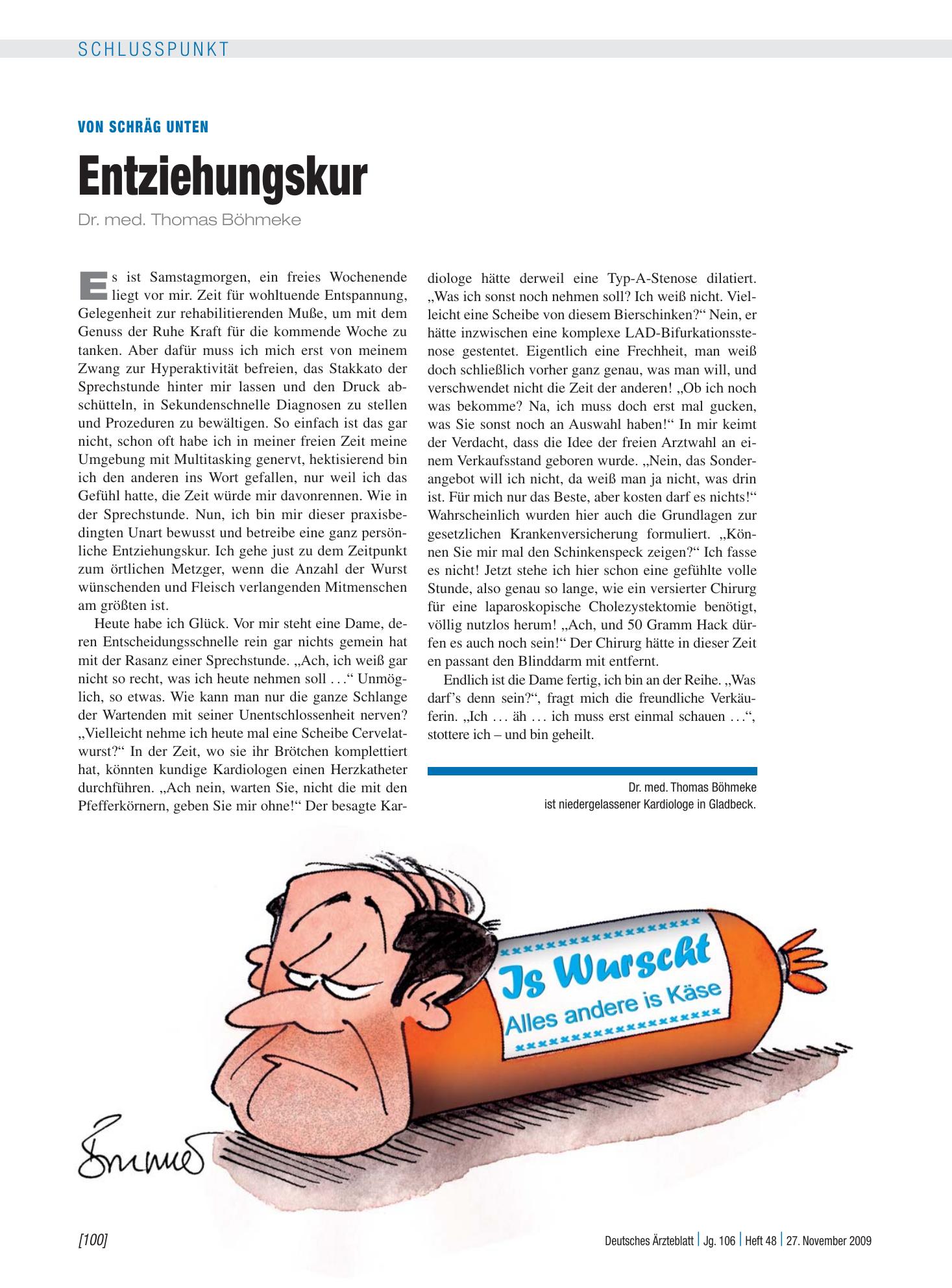 Vorschauseite 1: Von schräg unten: Entziehungskur – Deutsches Ärzteblatt