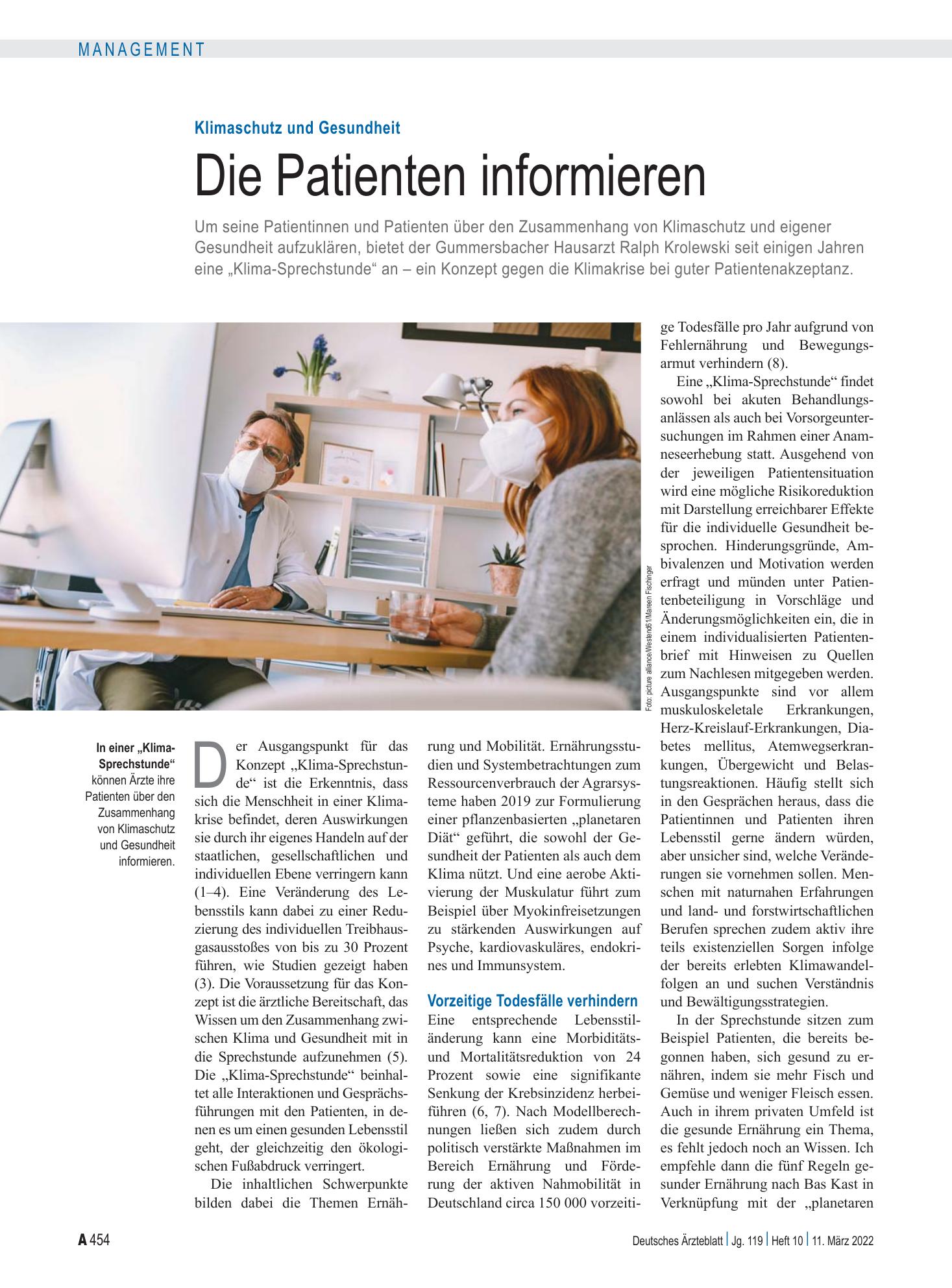 Vorschauseite 1: Klimaschutz und Gesundheit: Die Patienten informieren – Deutsches Ärzteblatt