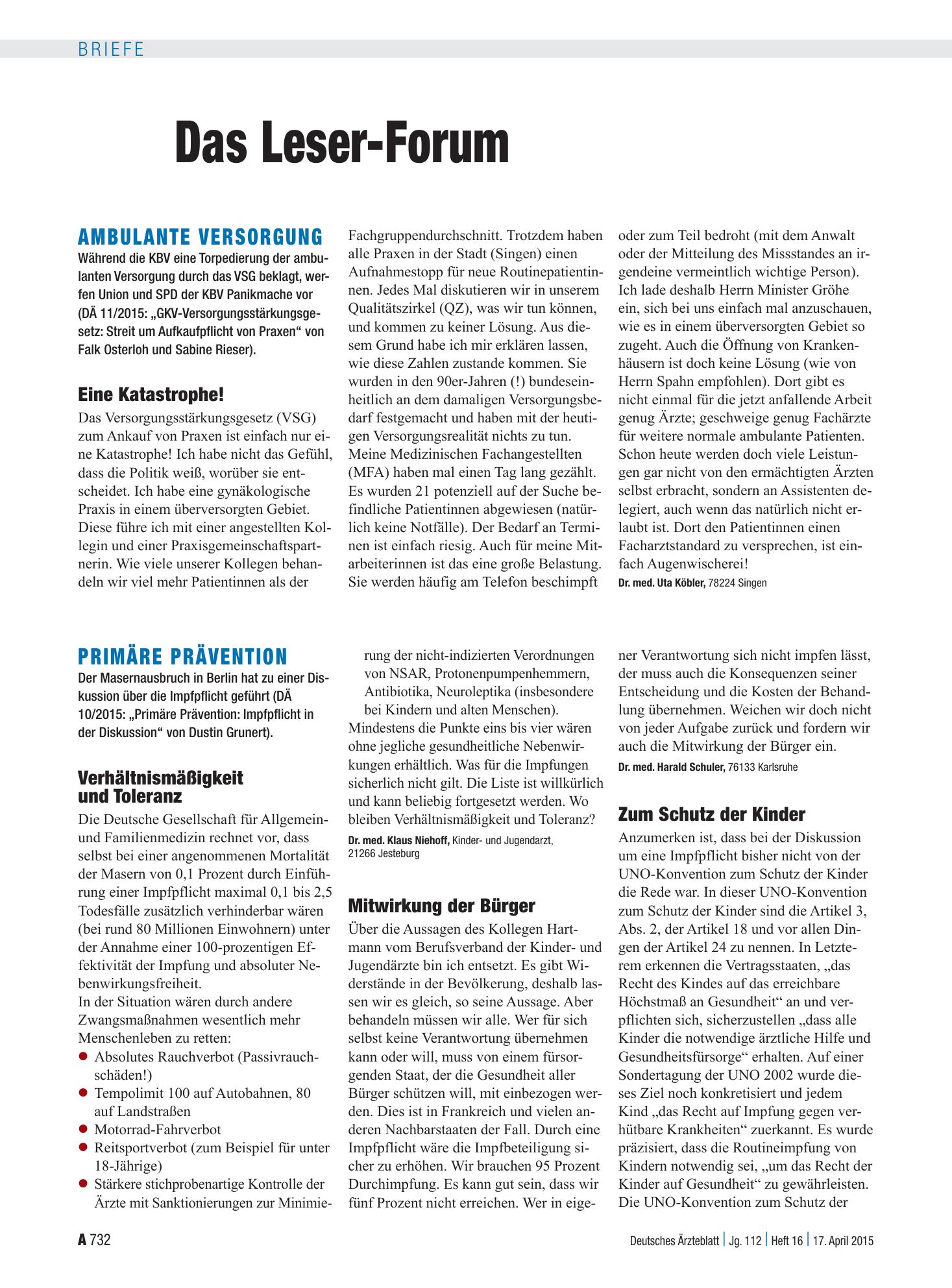 Vorschauseite 1: Ambulante Versorgung: Eine Katastrophe! – Deutsches Ärzteblatt
