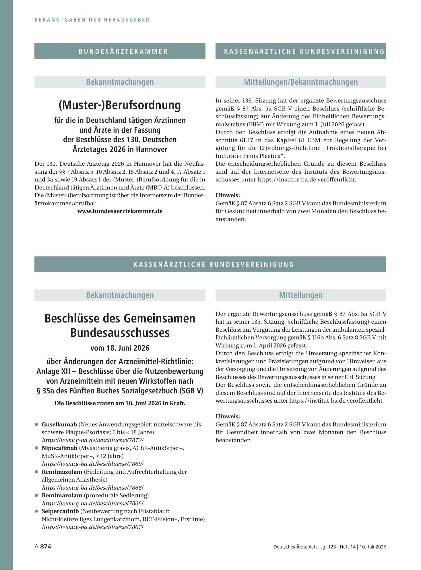 Vorschauseite 1: Mitteilungen – Deutsches Ärzteblatt
