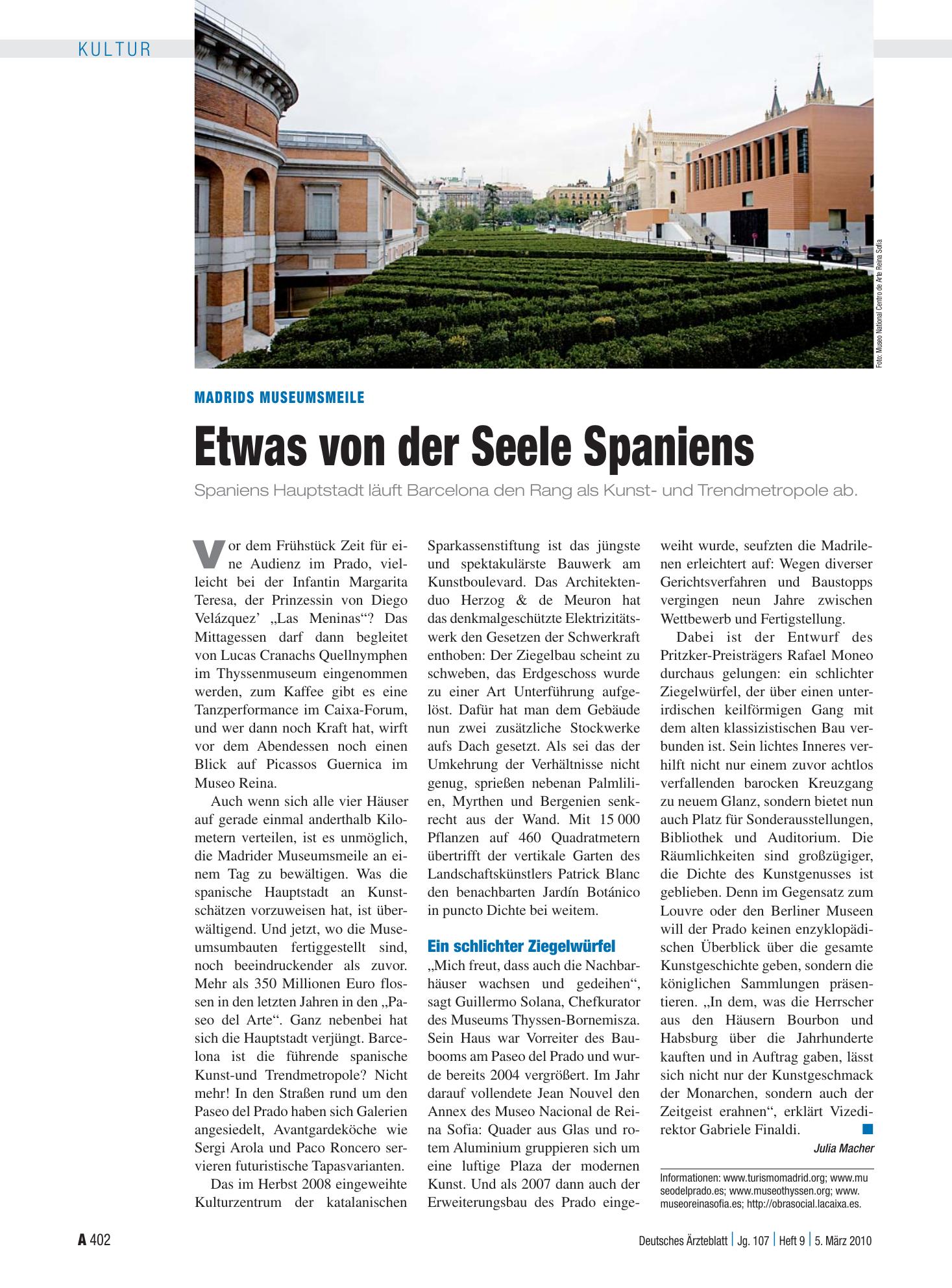 Vorschauseite 1: Madrids Museumsmeile: Etwas von der Seele Spaniens – Deutsches Ärzteblatt