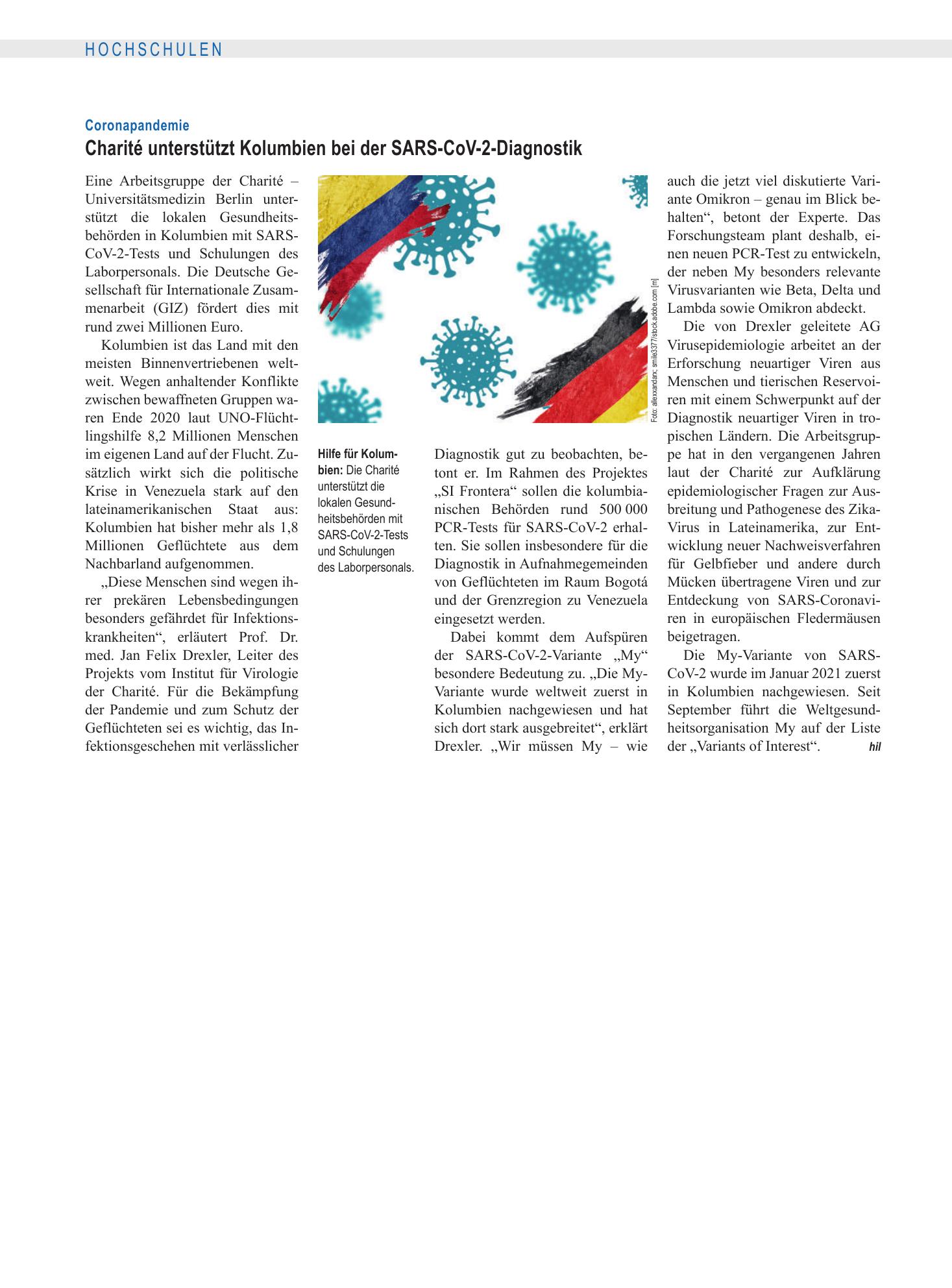 Vorschauseite 1: Coronapandemie: Charité unterstützt Kolumbien bei der SARS-CoV-2-Diagnostik – Deutsches Ärzteblatt