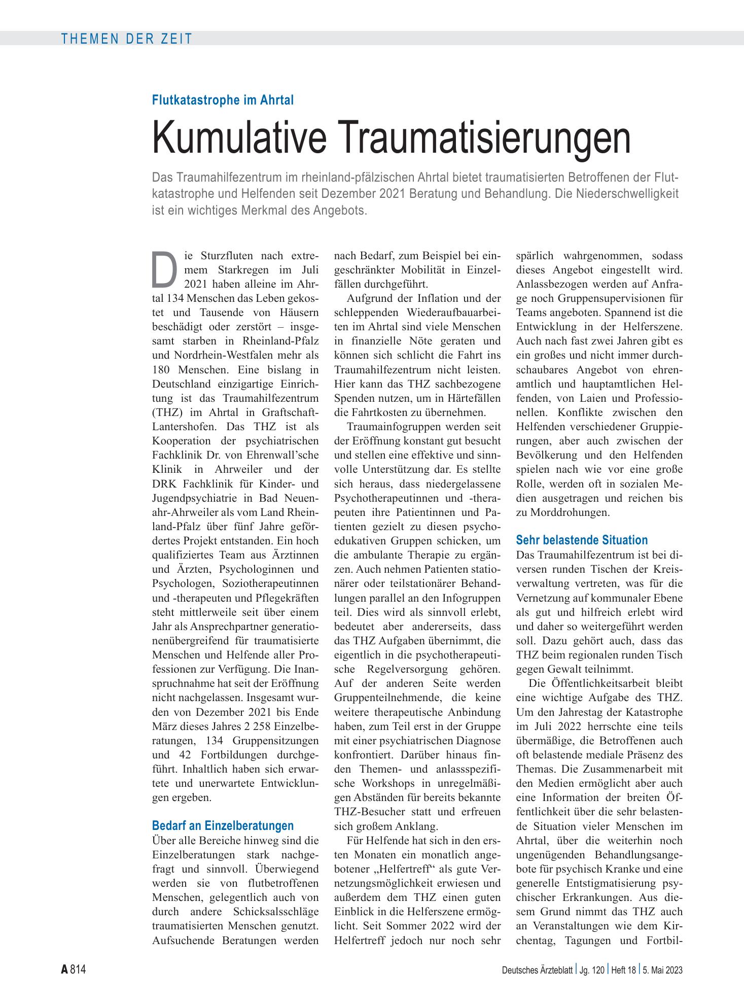 Vorschauseite 1: Flutkatastrophe im Ahrtal: Kumulative Traumatisierungen – Deutsches Ärzteblatt