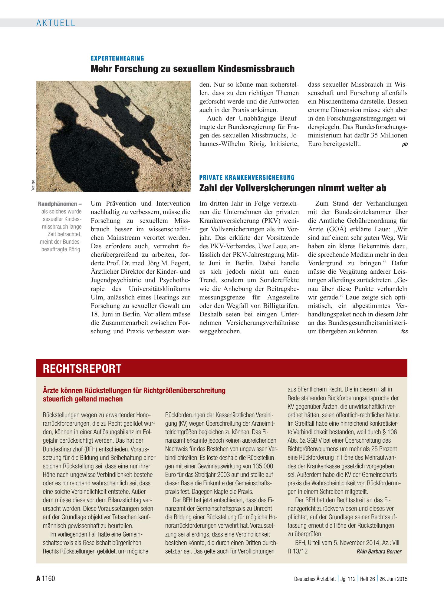 Vorschauseite 1: Expertenhearing: Mehr Forschung zu sexuellem Kindesmissbrauch – Deutsches Ärzteblatt