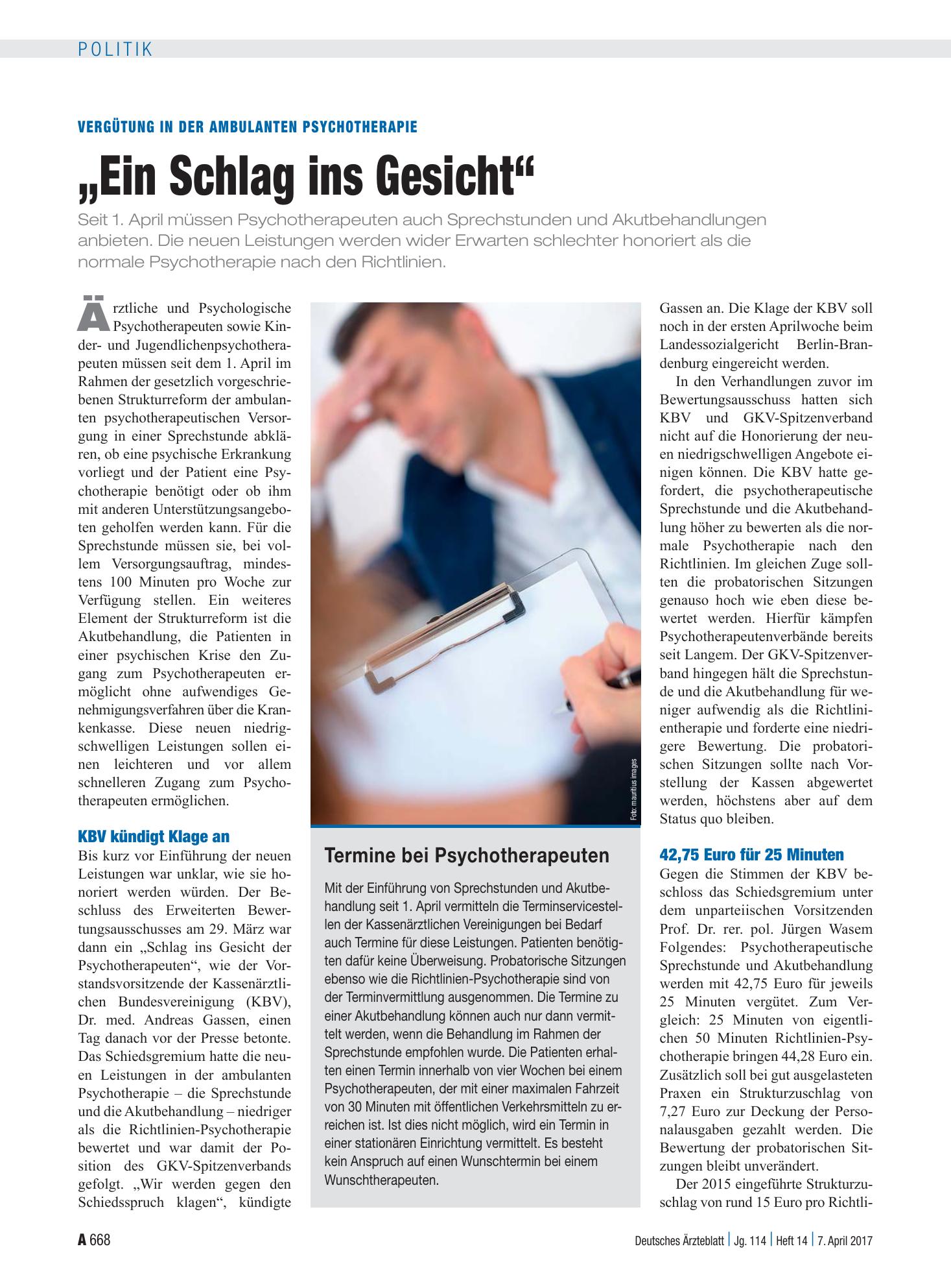 Vorschauseite 1: Vergütung in der ambulanten Psychotherapie: „Ein Schlag ins Gesicht“ – Deutsches Ärzteblatt