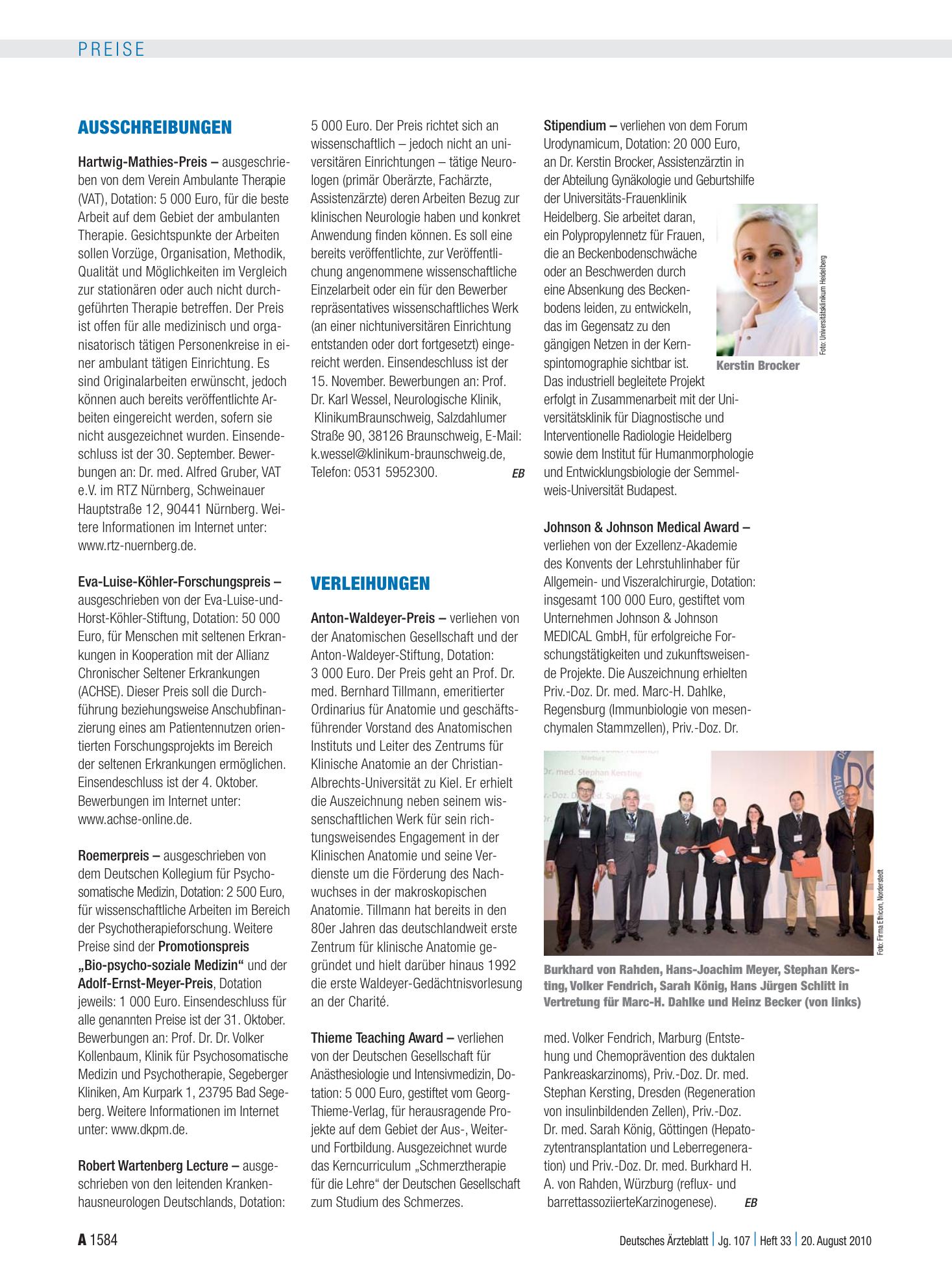 Vorschauseite 1: Verleihungen – Deutsches Ärzteblatt