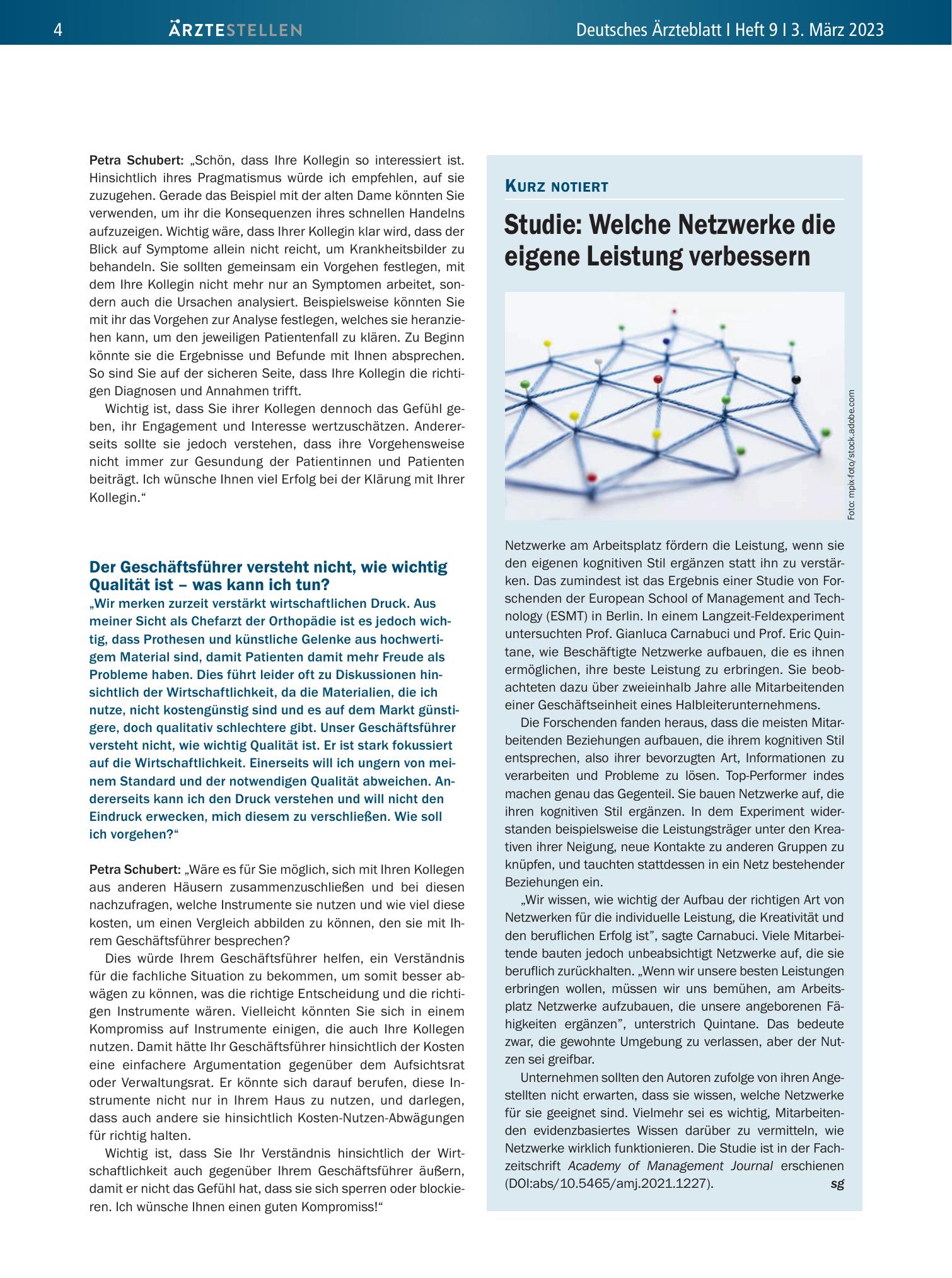 Vorschauseite 1: Studie: Welche Netzwerke die eigene Leistung verbessern – Deutsches Ärzteblatt