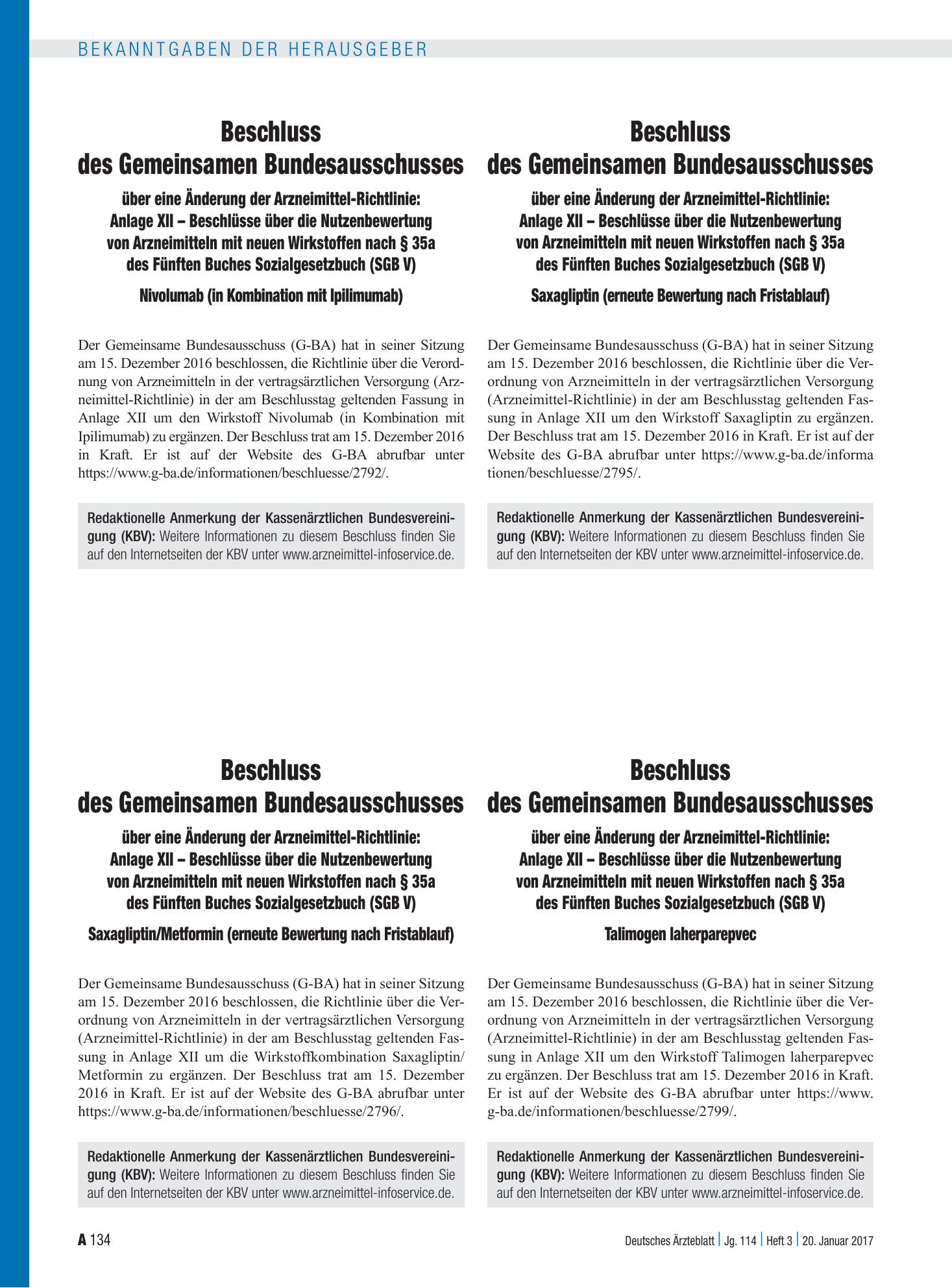 Vorschauseite 1: Beschluss des Gemeinsamen Bundesausschusses über eine Änderung der Arzneimittel-Richtlinie: Anlage XII – Beschlüsse über die Nutzenbewertung von Arzneimitteln mit neuen Wirkstoffe…