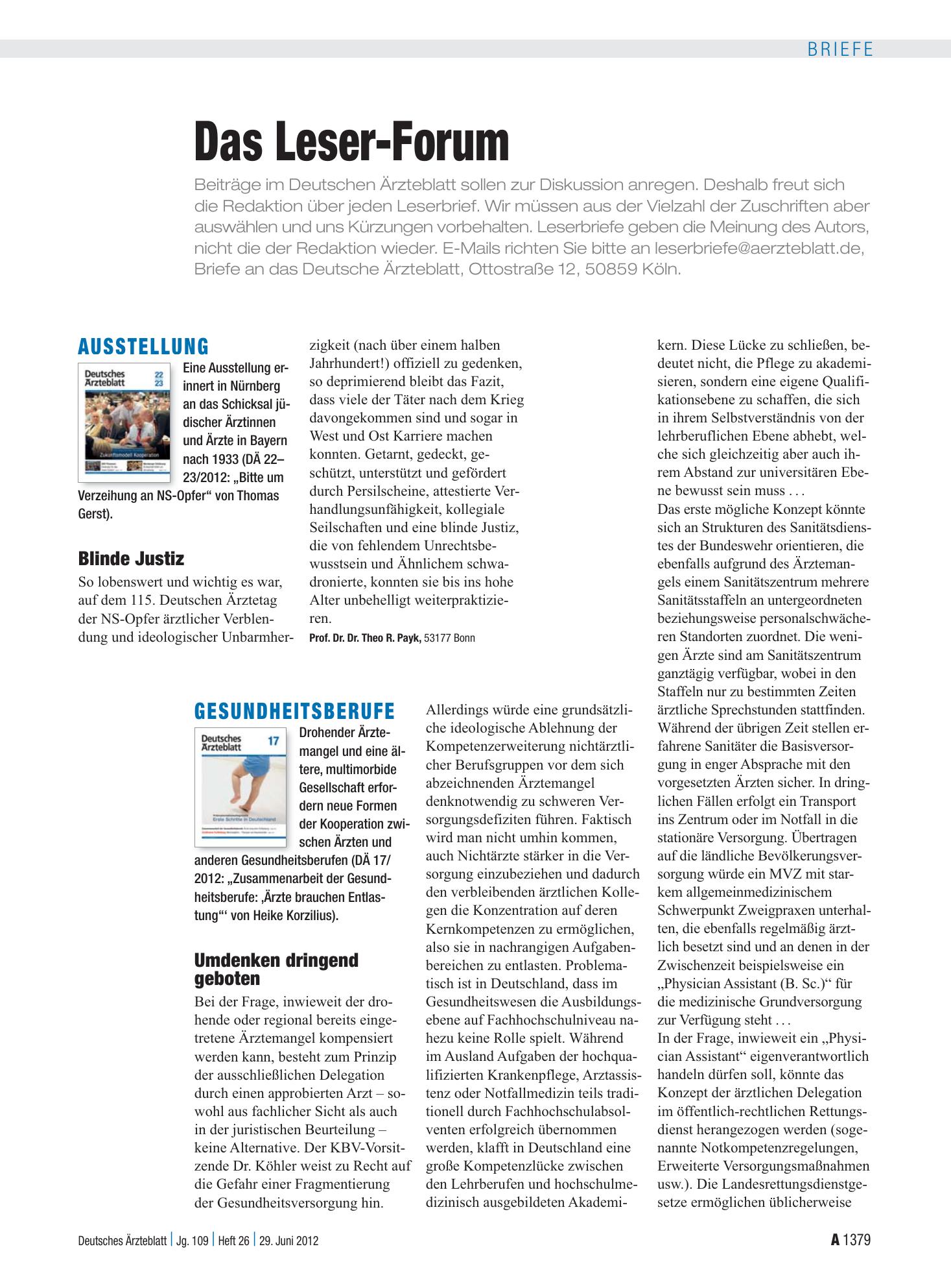 Vorschauseite 1: Gesundheitsberufe: Umdenken dringend geboten – Deutsches Ärzteblatt