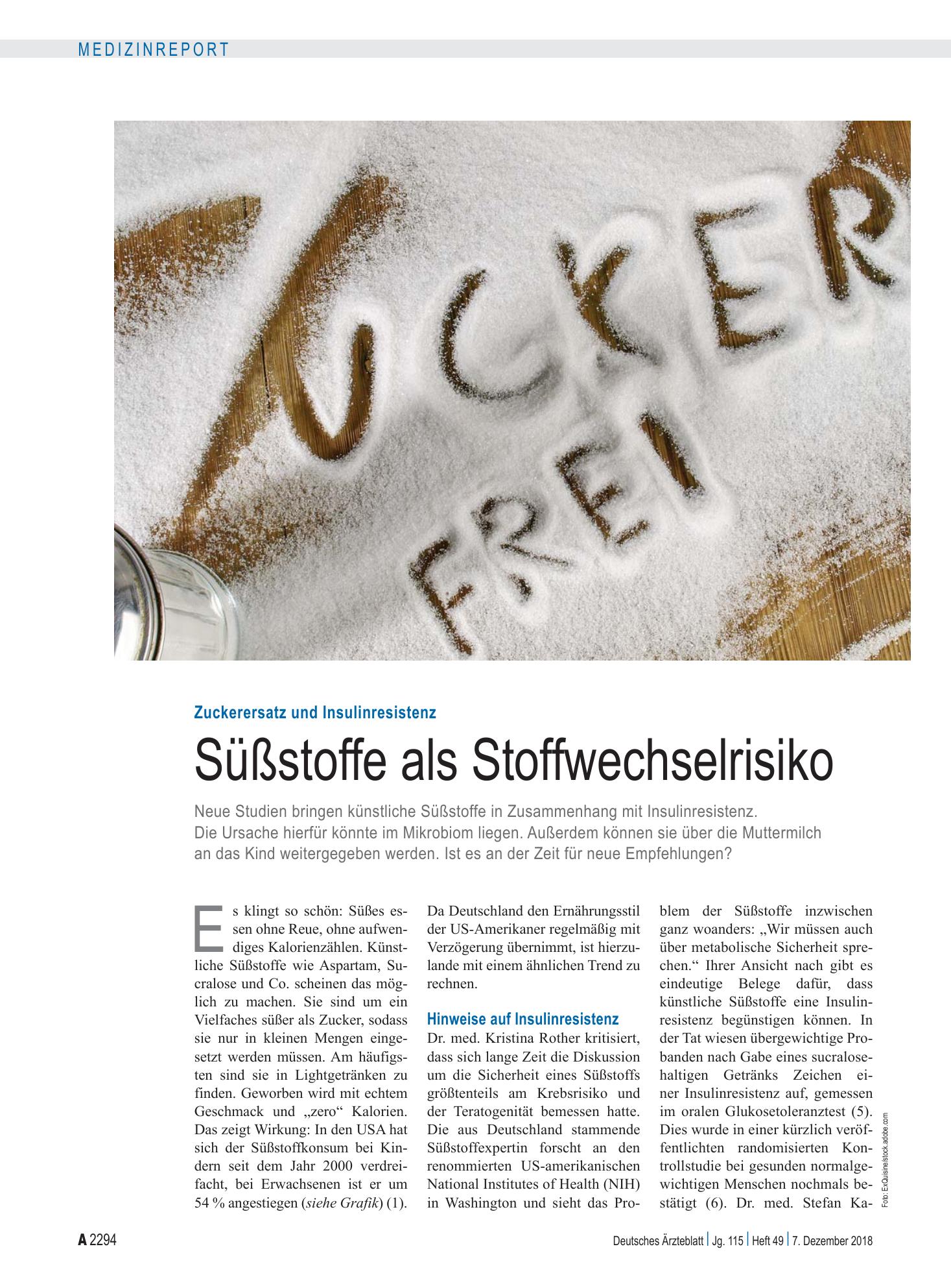 Vorschauseite 1: Zuckerersatz und Insulinresistenz: Süßstoffe als Stoffwechselrisiko – Deutsches Ärzteblatt