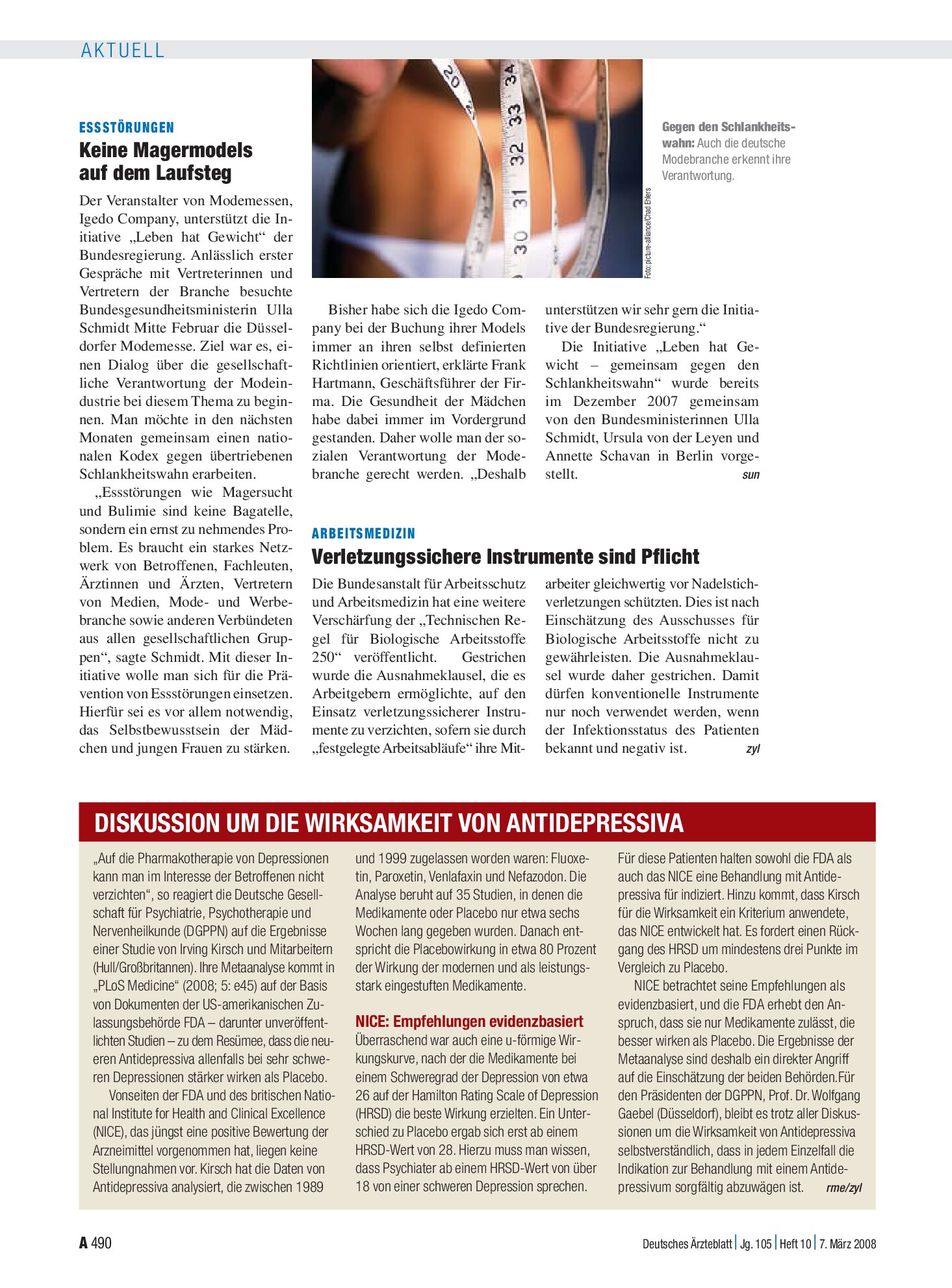 Vorschauseite 1: Essstörungen: Keine Magermodels auf dem Laufsteg – Deutsches Ärzteblatt