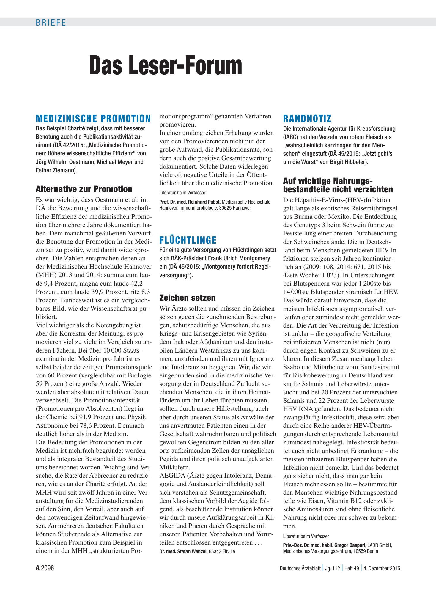 Vorschauseite 1: Flüchtlinge: Zeichen setzen – Deutsches Ärzteblatt