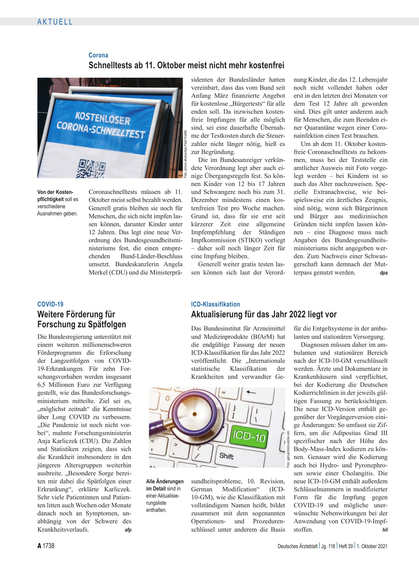 Vorschauseite 1: ICD-Klassifikation: Aktualisierung für das Jahr 2022 liegt vor – Deutsches Ärzteblatt