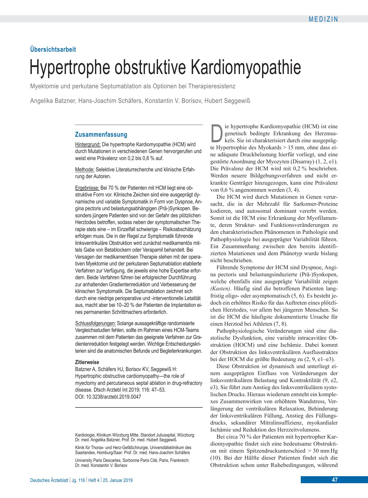 Vorschauseite 1: Hypertrophe obstruktive Kardiomyopathie – Deutsches Ärzteblatt