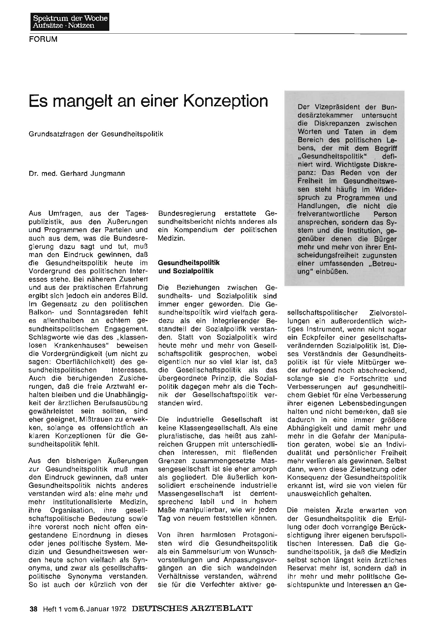 Vorschauseite 1: Es mangelt an einer Konzeption: Grundsatzfragen der Gesundheitspolitik