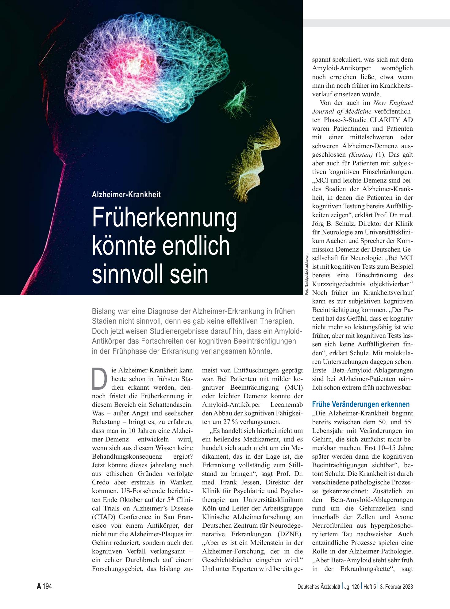 Vorschauseite 1: Alzheimer-Krankheit: Früherkennung könnte endlich sinnvoll sein – Deutsches Ärzteblatt