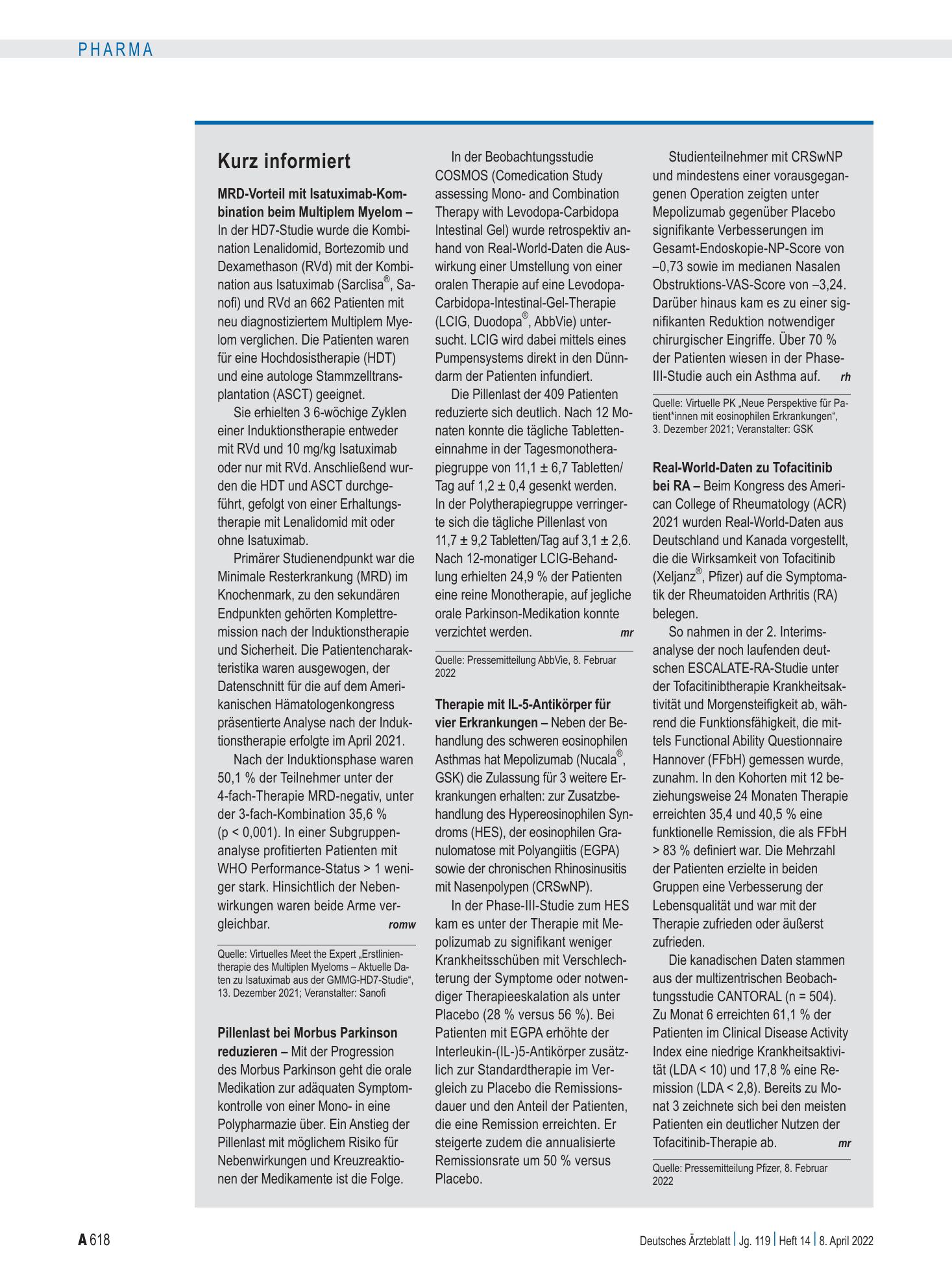 Vorschauseite 1: Kurz informiert – Deutsches Ärzteblatt