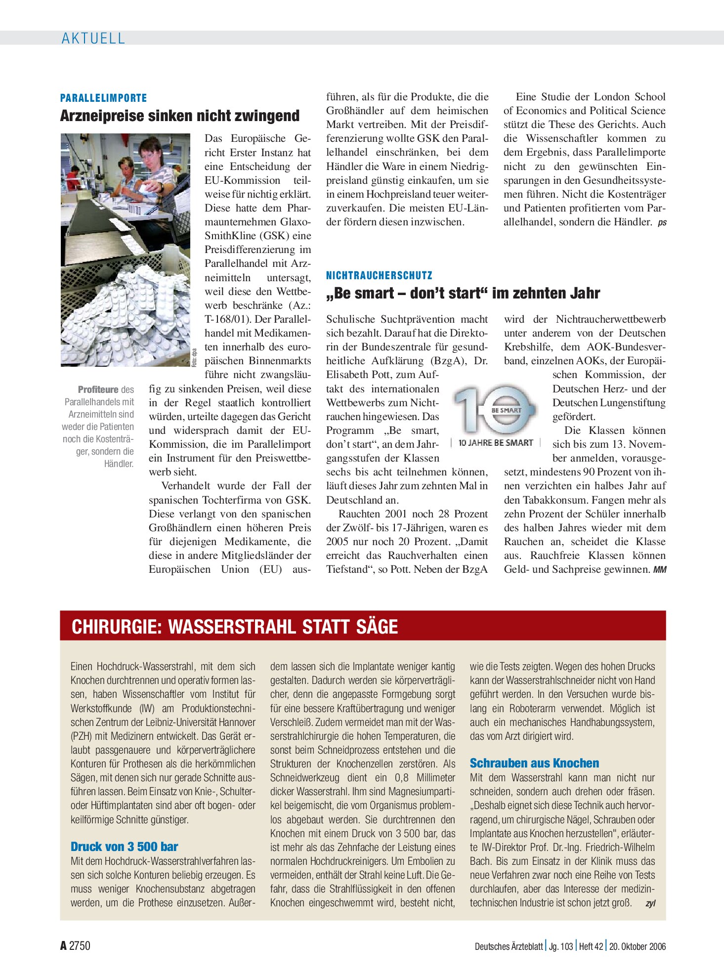 Vorschauseite 1: Parallelimporte: Arzneipreise sinken nicht zwingend – Deutsches Ärzteblatt
