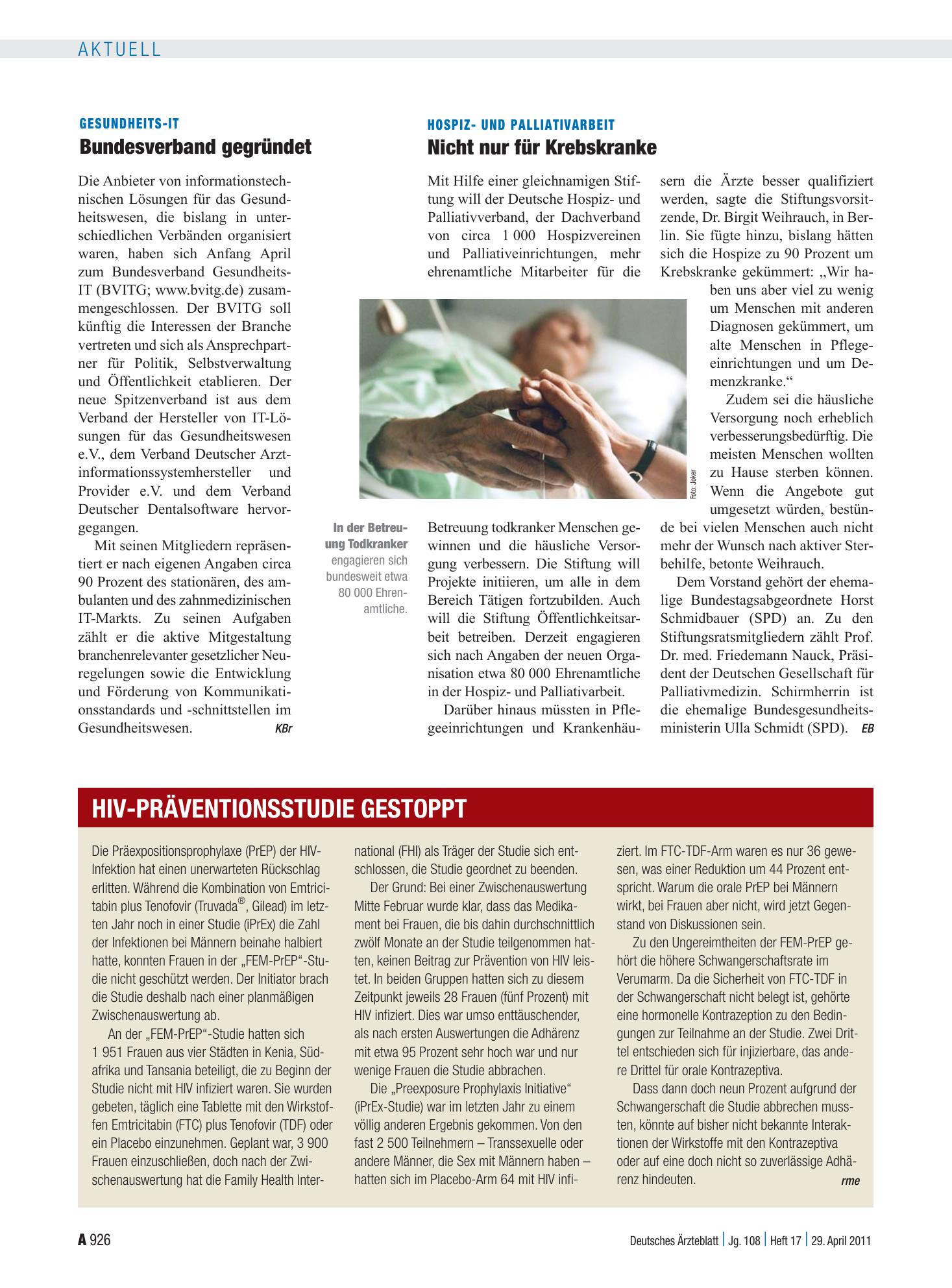 Vorschauseite 1: HIV-Präventionsstudie gestoppt – Deutsches Ärzteblatt