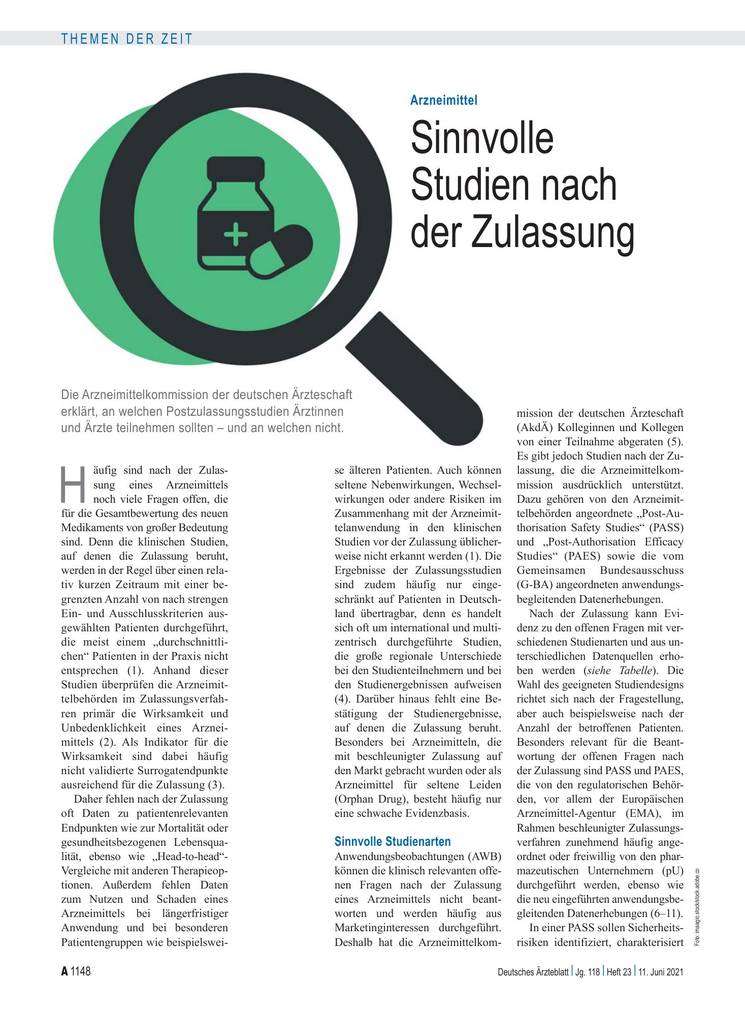 Vorschauseite 1: Arzneimittel: Sinnvolle Studien nach der Zulassung – Deutsches Ärzteblatt