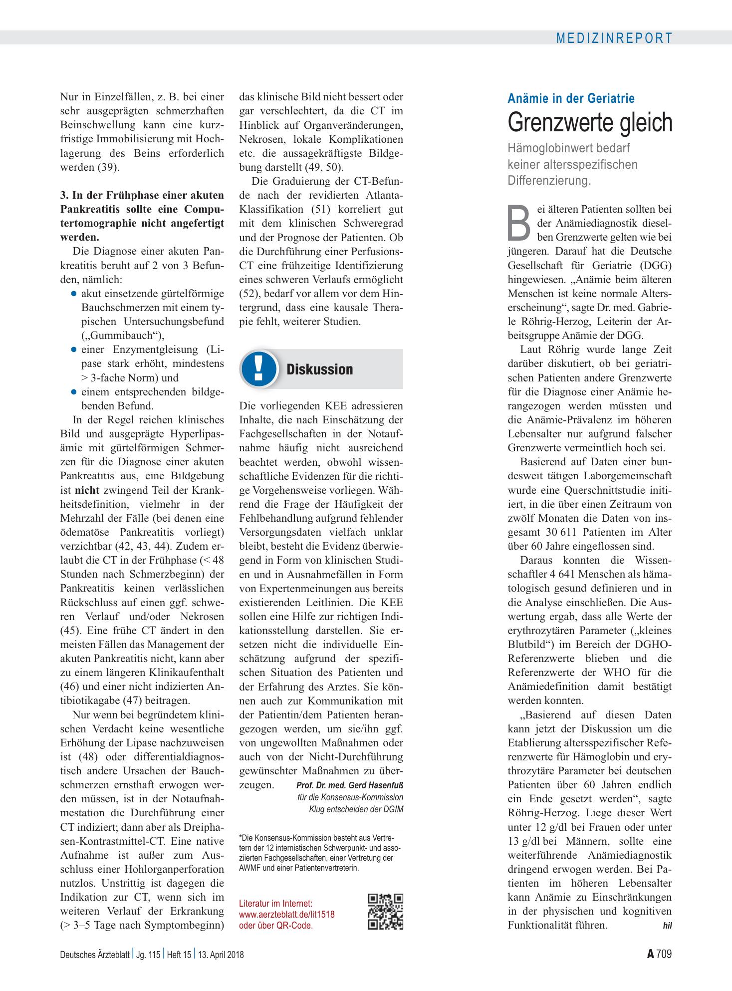 Vorschauseite 1: Anämie in der Geriatrie: Grenzwerte gleich – Deutsches Ärzteblatt