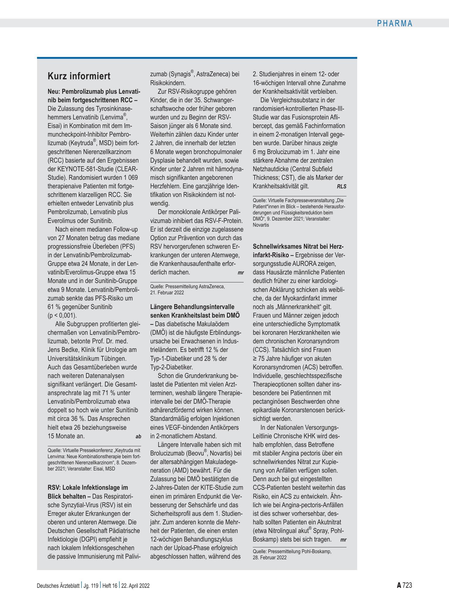 Vorschauseite 1: Kurz informiert – Deutsches Ärzteblatt