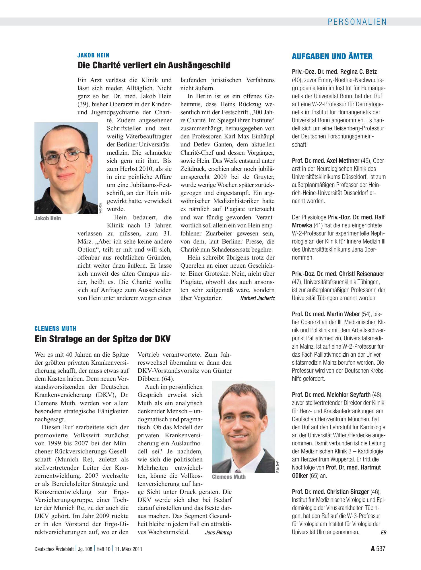 Vorschauseite 1: Clemens Muth: Ein Stratege an der Spitze der DKV – Deutsches Ärzteblatt
