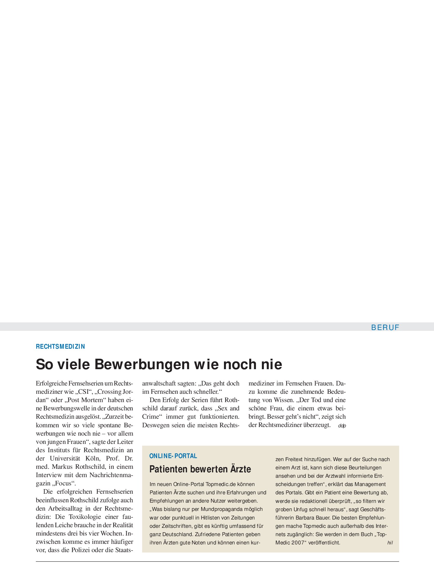 Vorschauseite 1: Online-Portal: Patienten bewerten Ärzte – Deutsches Ärzteblatt