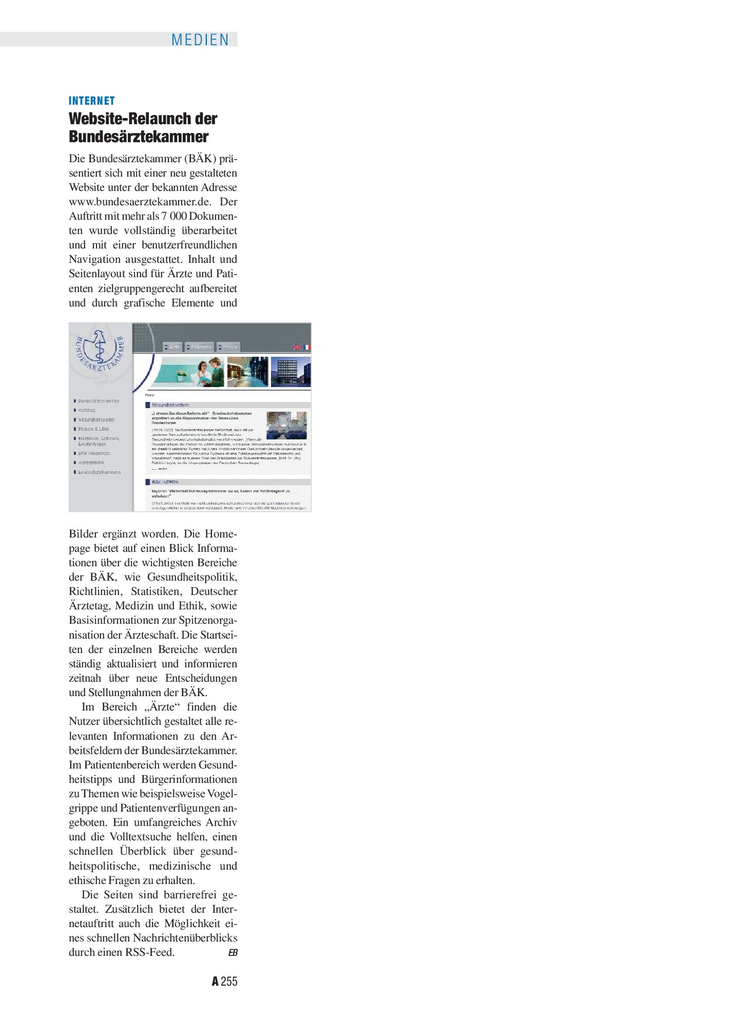 Vorschauseite 1: Internet: Website-Relaunch der Bundesärztekammer – Deutsches Ärzteblatt