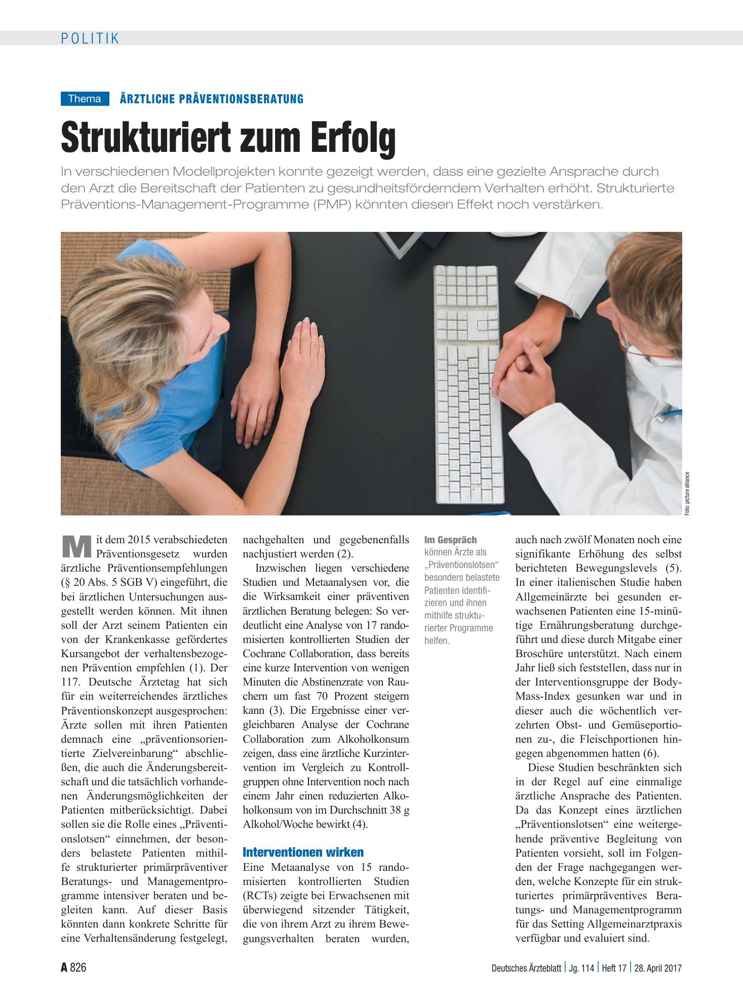 Vorschauseite 1: Ärztliche Präventionsberatung: Strukturiert zum Erfolg – Deutsches Ärzteblatt