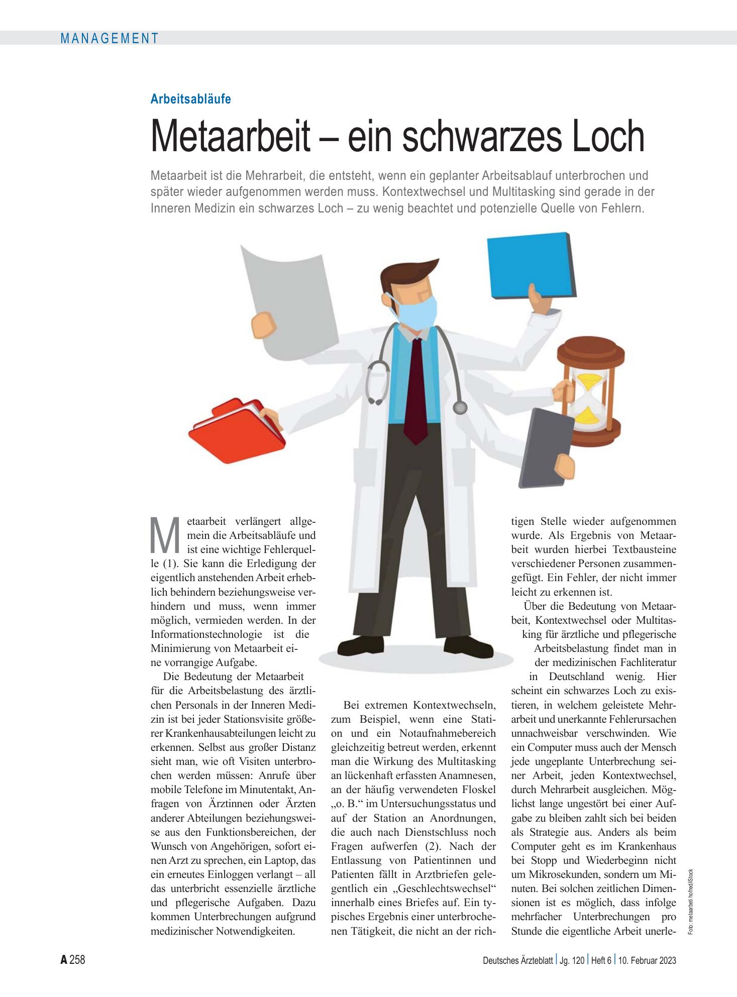 Vorschauseite 1: Arbeitsabläufe: Metaarbeit – ein schwarzes Loch – Deutsches Ärzteblatt
