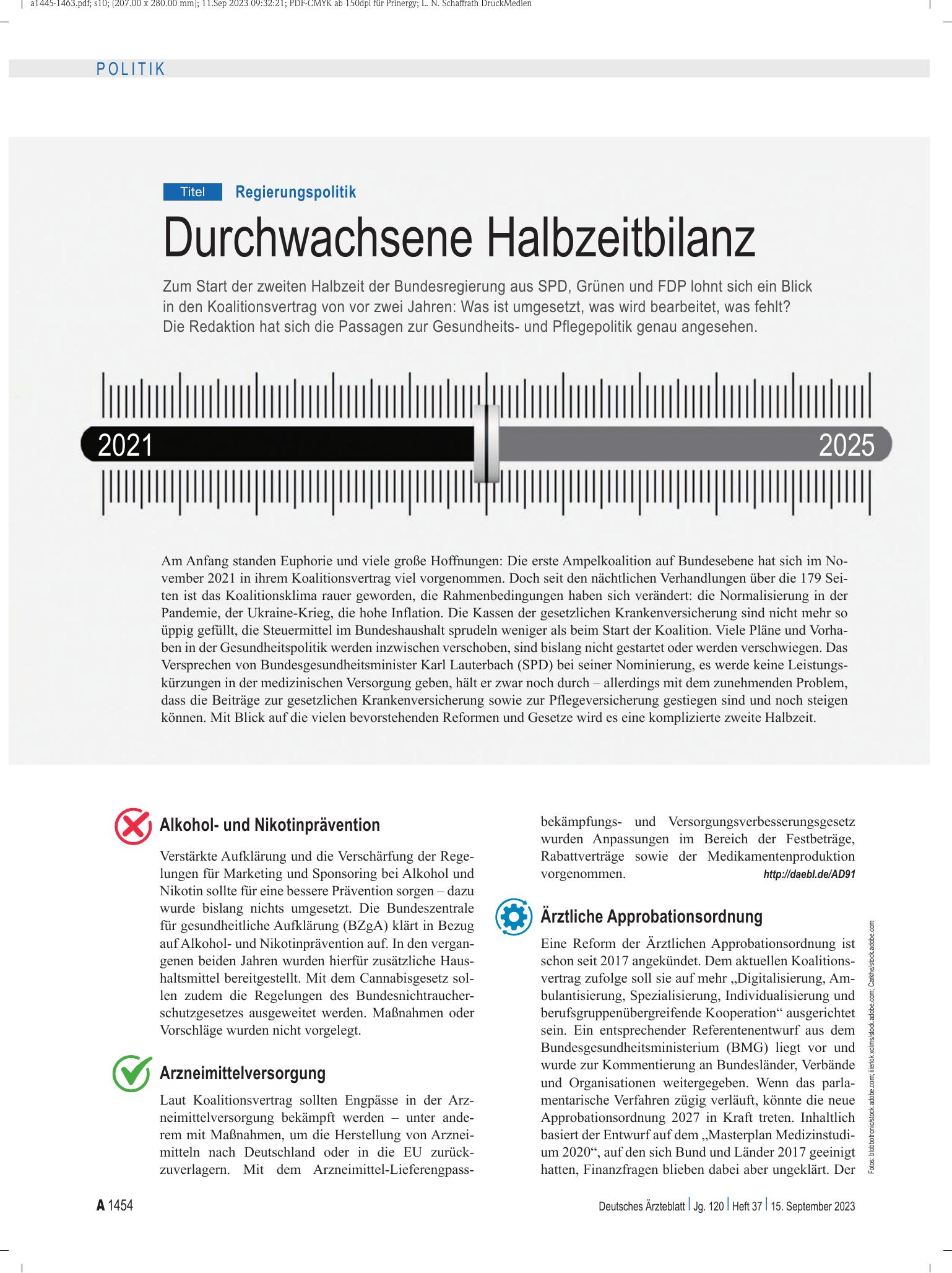 Vorschauseite 1: Regierungspolitik: Durchwachsene Halbzeitbilanz – Deutsches Ärzteblatt