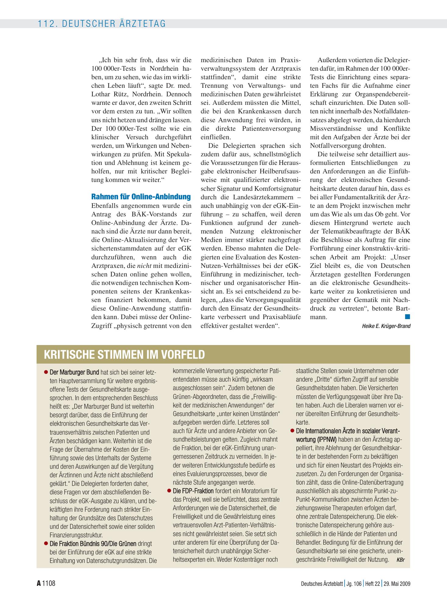 Vorschauseite 1: Kritische Stimmen im Vorfeld – Deutsches Ärzteblatt